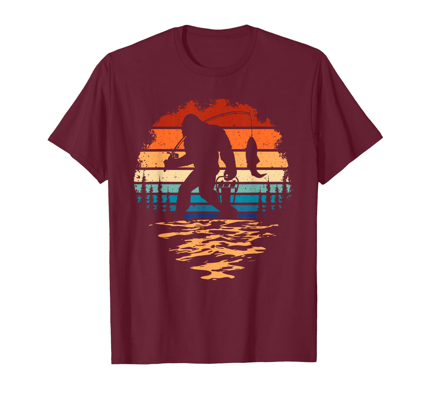 Bigfoot Fishing Funny Retro Sasquatch Dad Men Kids T-Shirt