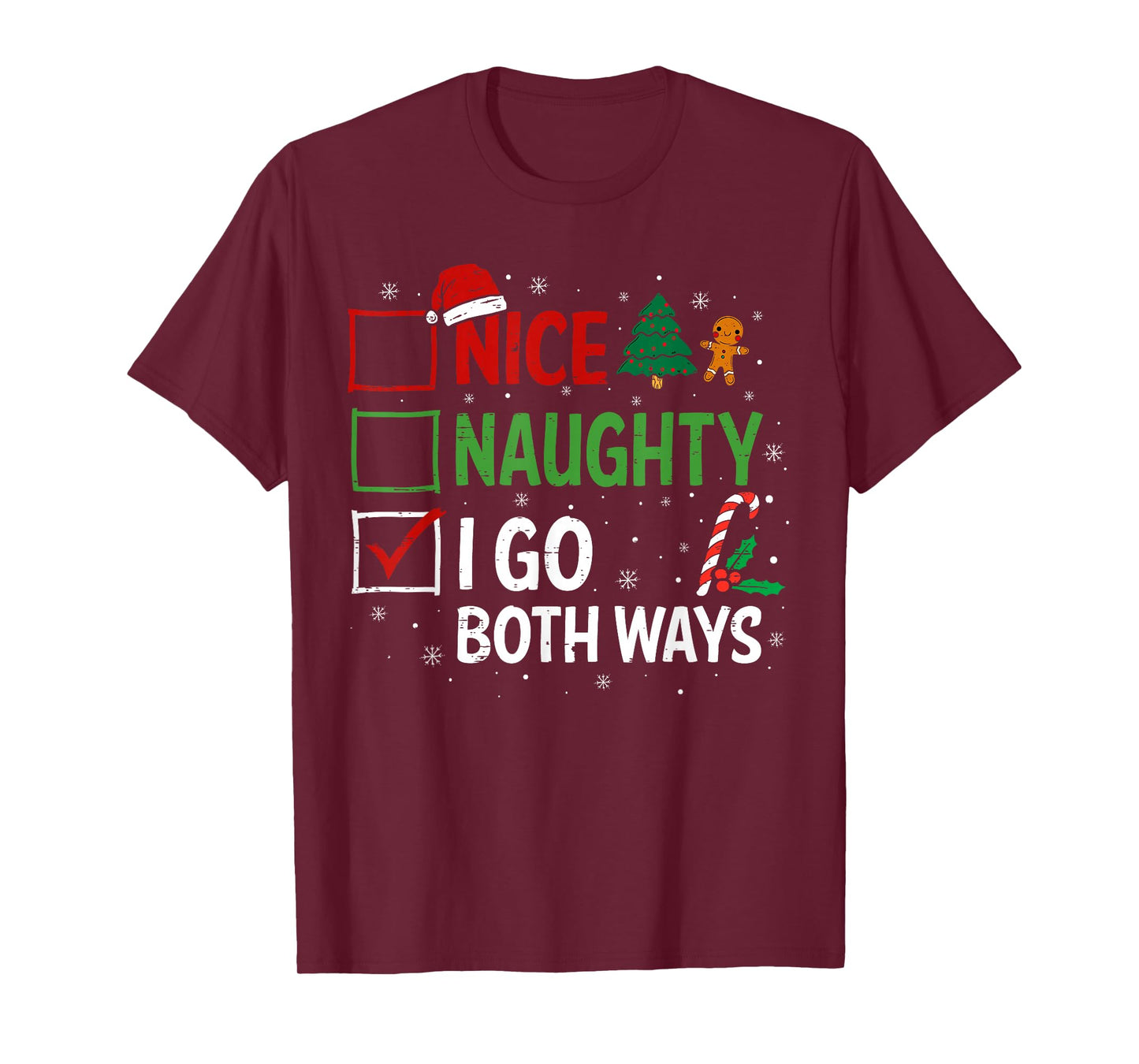 Nice Naughty I Go Both Ways Christmas Pajamas Santa Claus T-Shirt