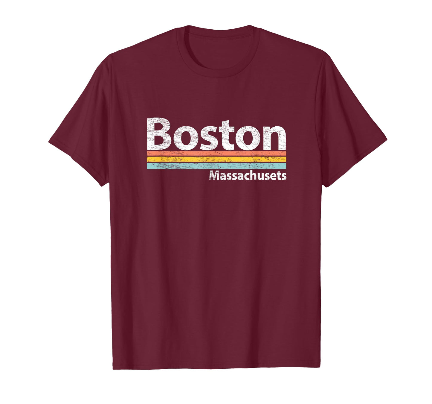 Boston - Massachusetts - Worn Design Retro Stripes - Classic T-Shirt