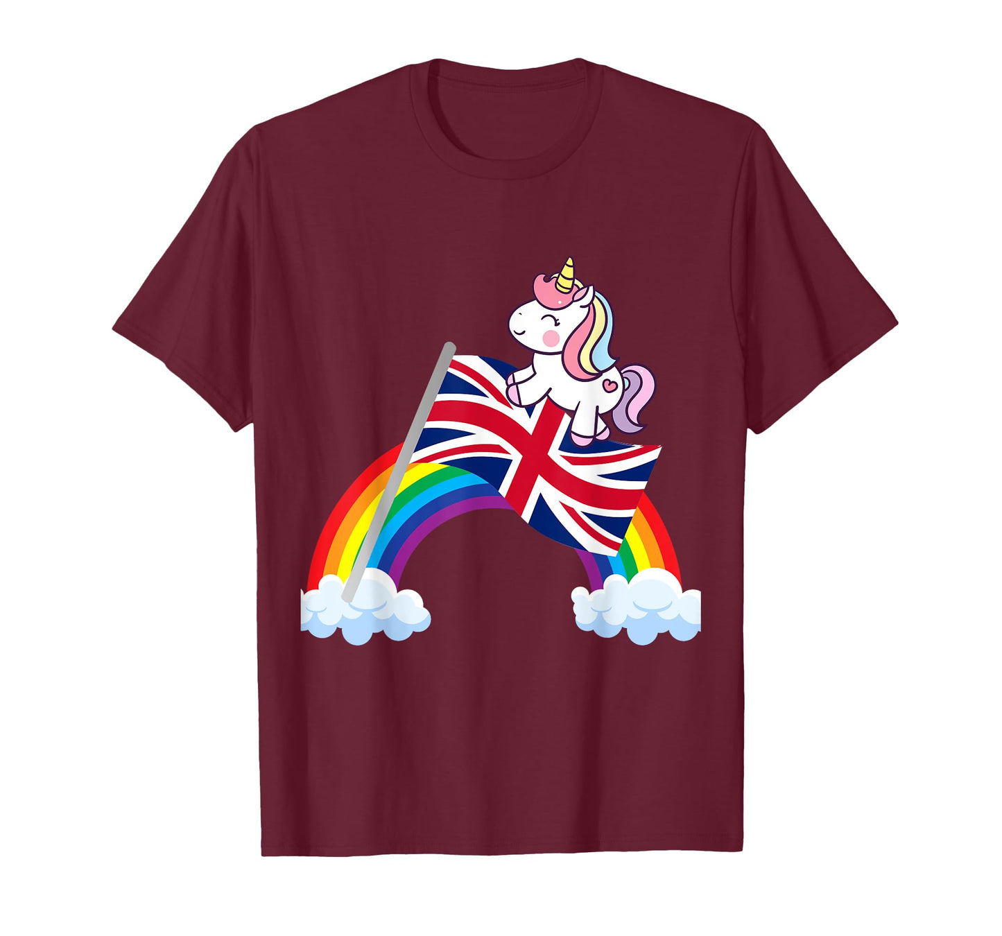 Unicorn Riding British UK Flag Boys Girls Women Kids Rainbow T-Shirt