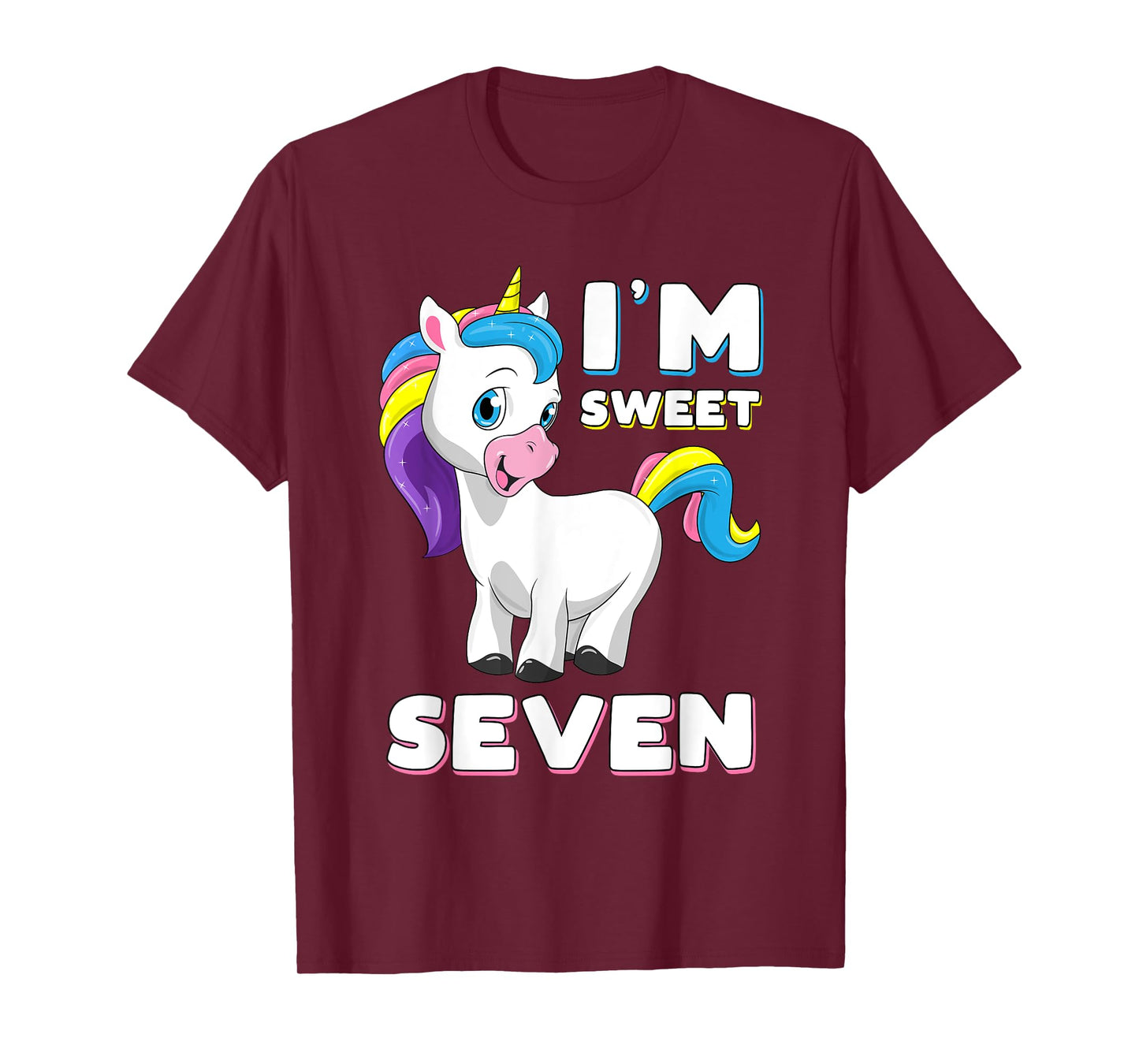 I'm seven Girl Shirt Sweet Unicorn 7th birthday Party Bday T-Shirt