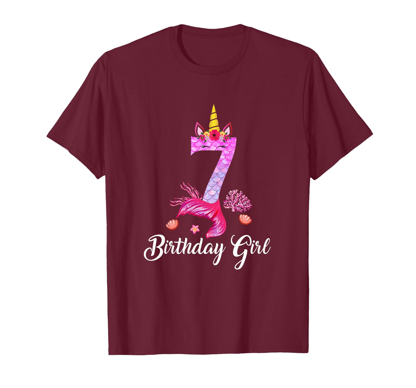 7th Mermaid Tail Shirt Unicorn Number 7 Years Old Birthday T-Shirt
