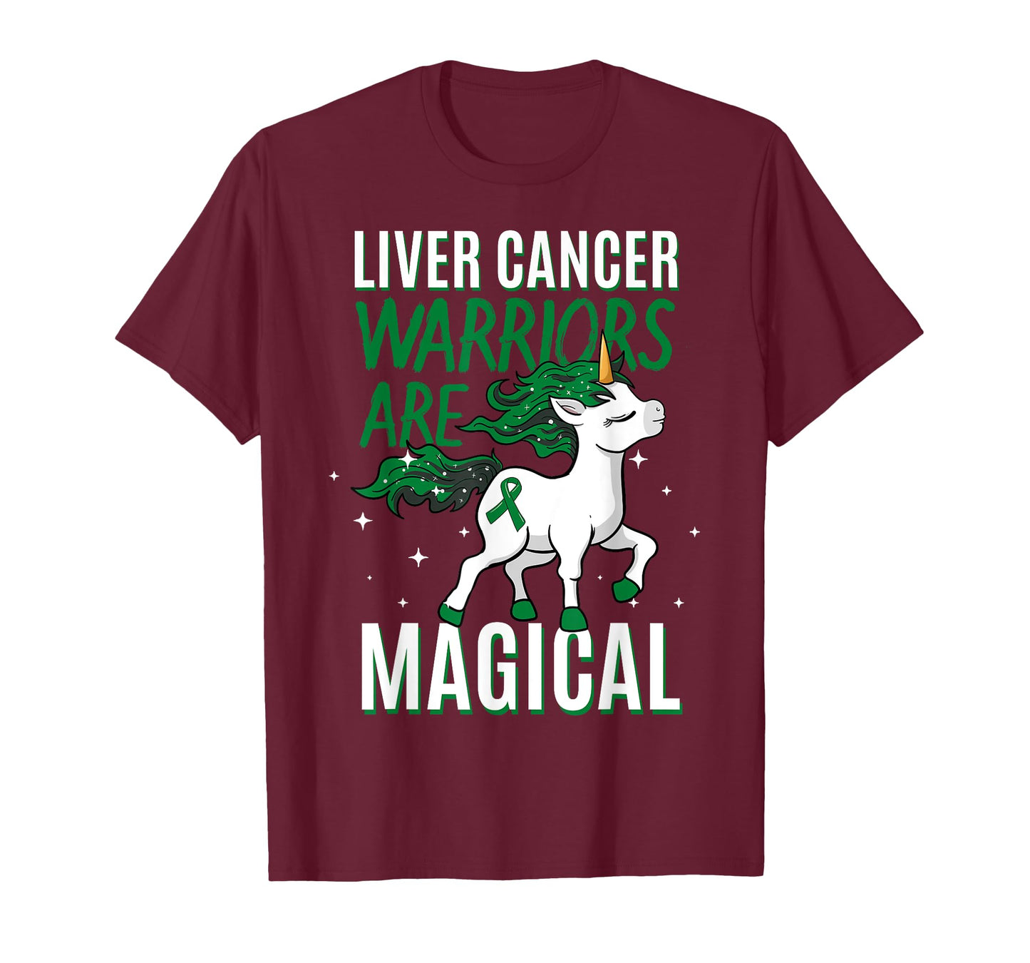 Liver Cancer Warrior Magical Unicorn Green Ribbon Jaundice T-Shirt