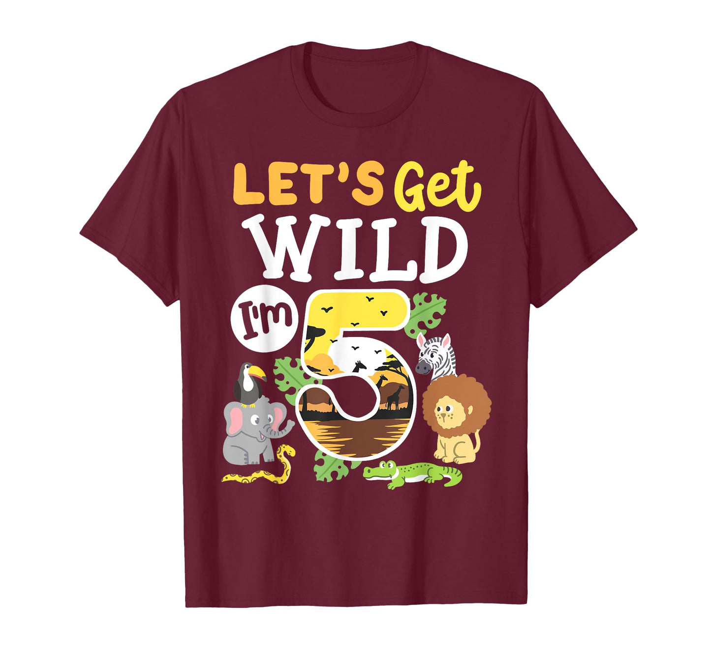 Jungle Safari Let's Get Wild 5th Birthday Zoo 5 Year Old Kid T-Shirt