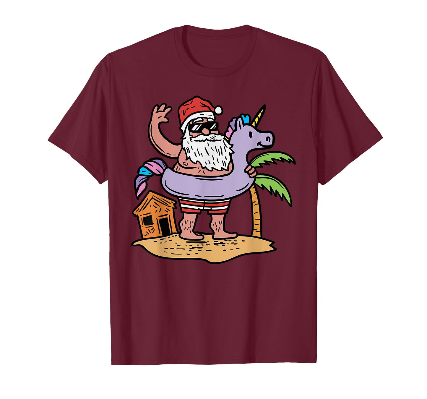 Summer Santa Unicorn Floater Funny Christmas July Beach Gift T-Shirt for Men Women Kids