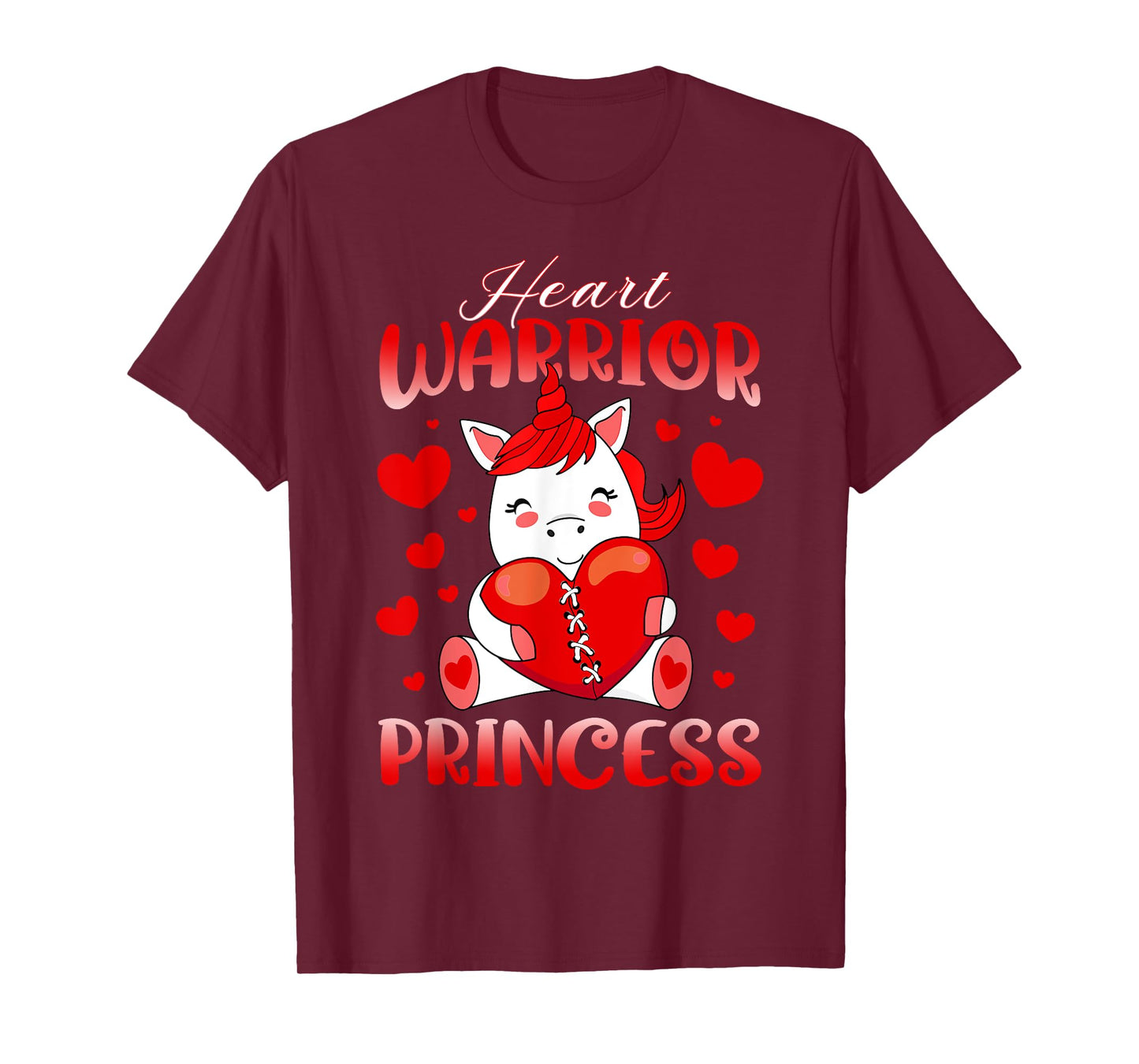 Heart Warrior Princess Heart Disease Red Ribbon Unicorn Girl T-Shirt
