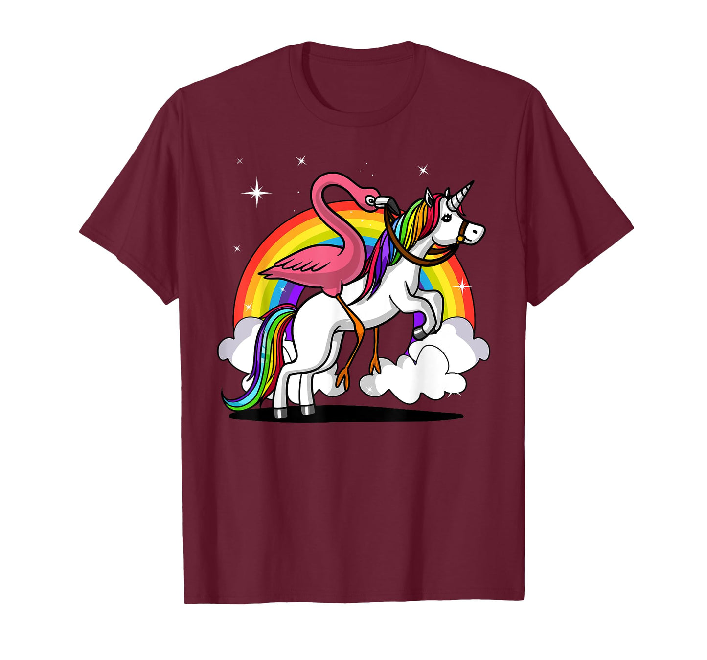 Flamingo Bird Riding Unicorn Magical Rainbow Kids Girls T-Shirt