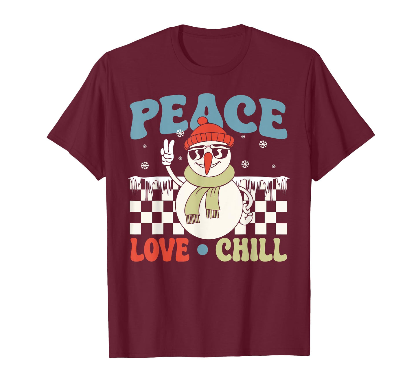 Snowman Peace Love Christmas Chill Hippie Snowman T-Shirt