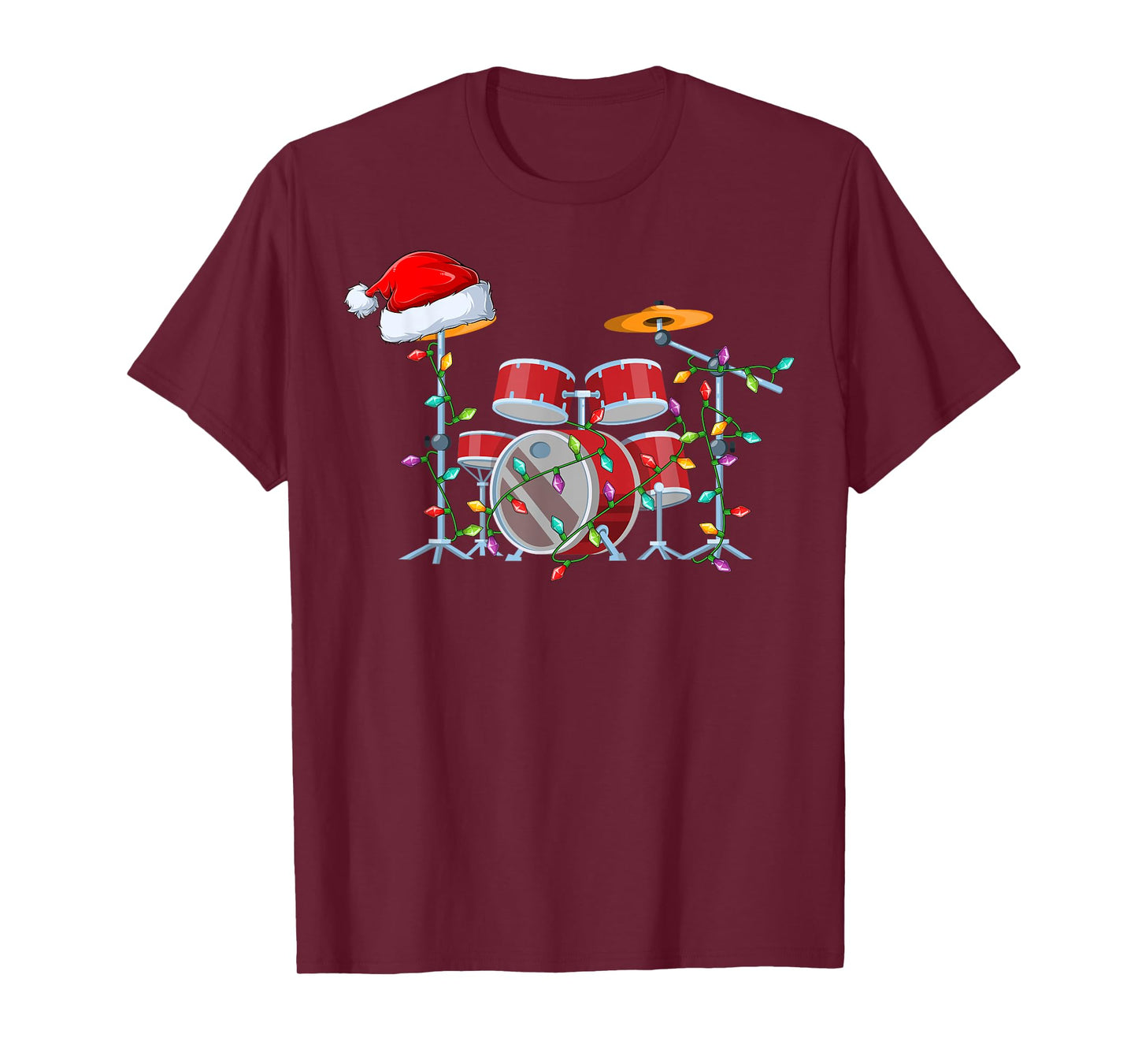 Xmas Lights Santa Hat Musical Drum Christmas T-Shirt