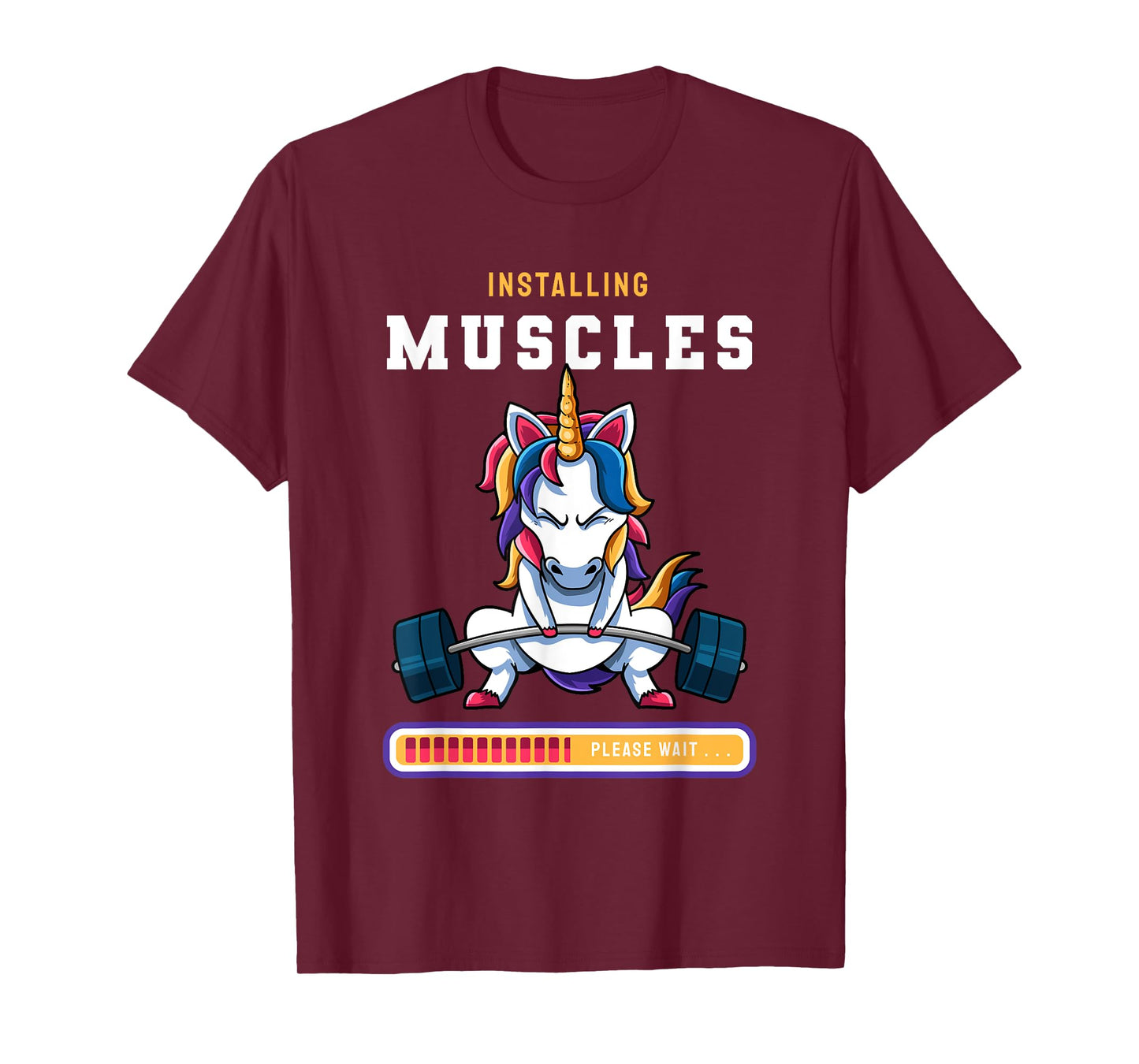 Funny Magical Unicorn Lifting Installing Muscles Loading App T-Shirt