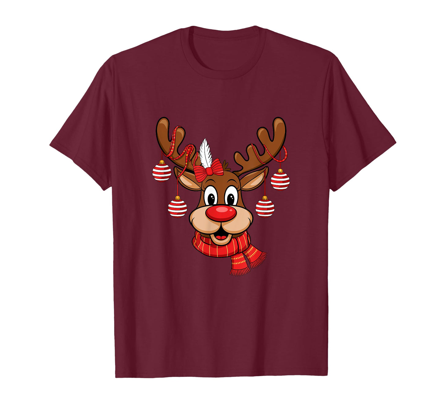 Cute Reindeer Christmas Red Nose Rudolph Xmas Kids Adult T-Shirt