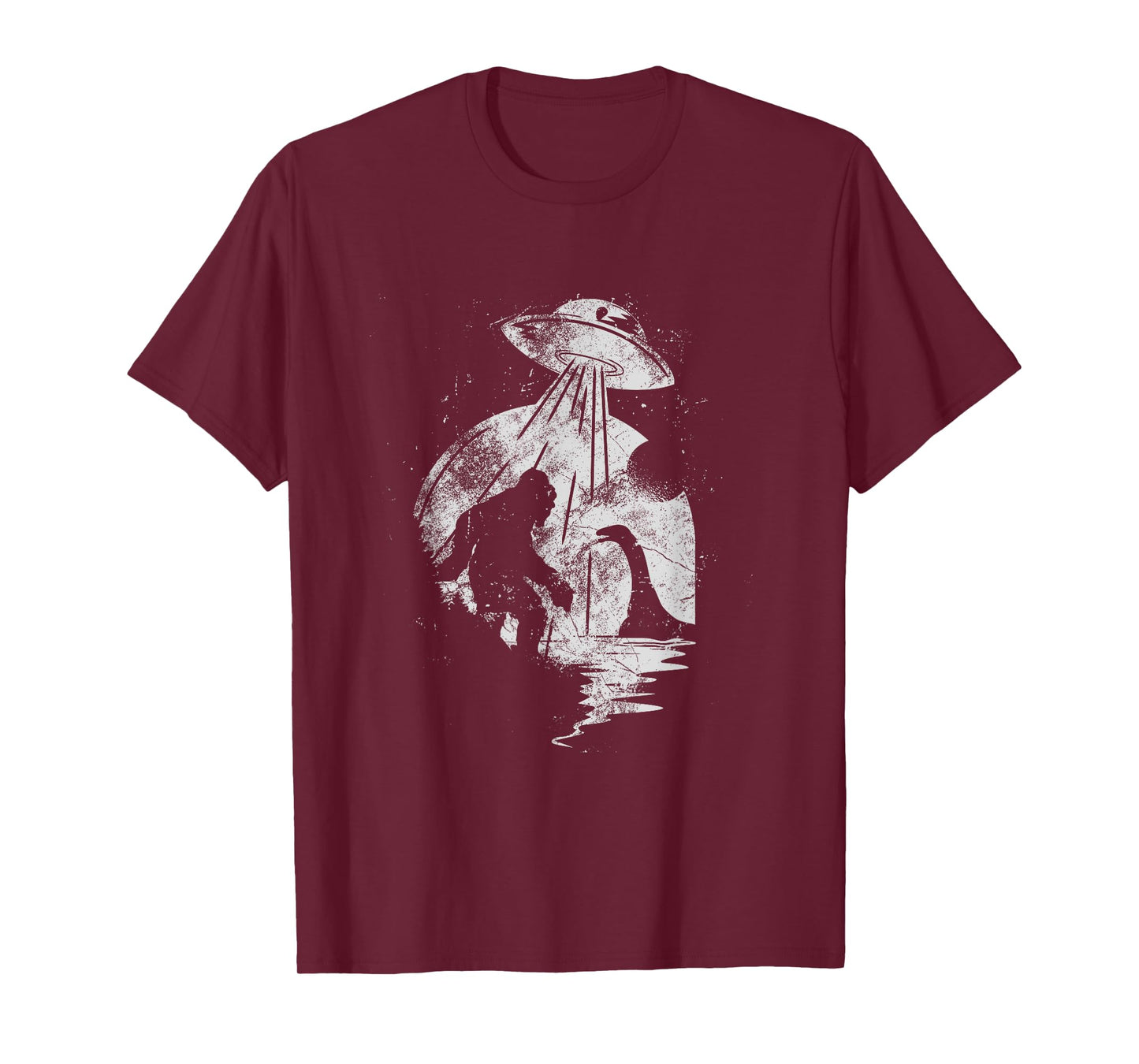 Bigfoot And Loch Ness Monster Being Abducted By A UFO T-Shirt