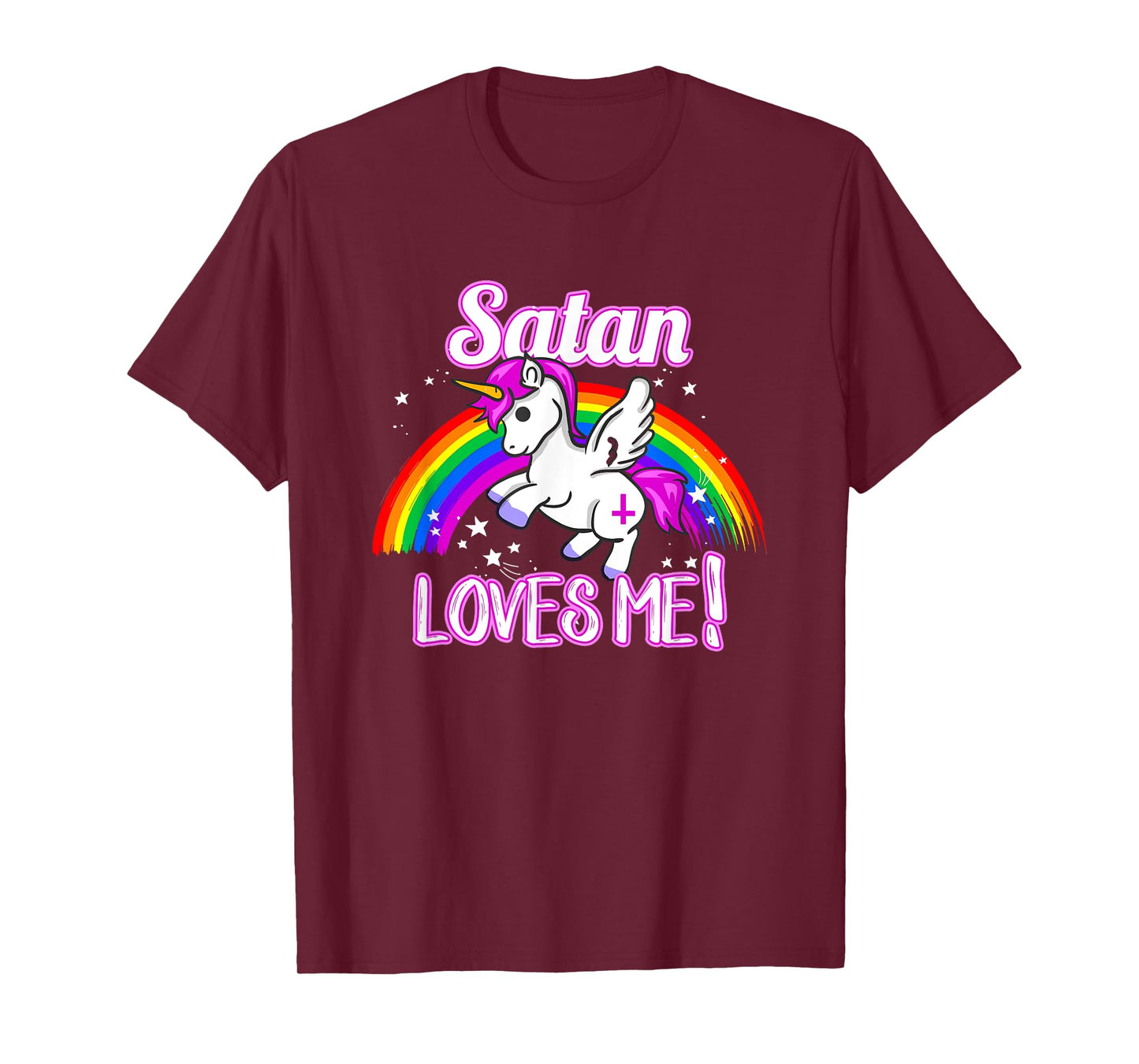 Satan Loves Me T-Shirt Unicorn Religion Non-Believer God T-Shirt