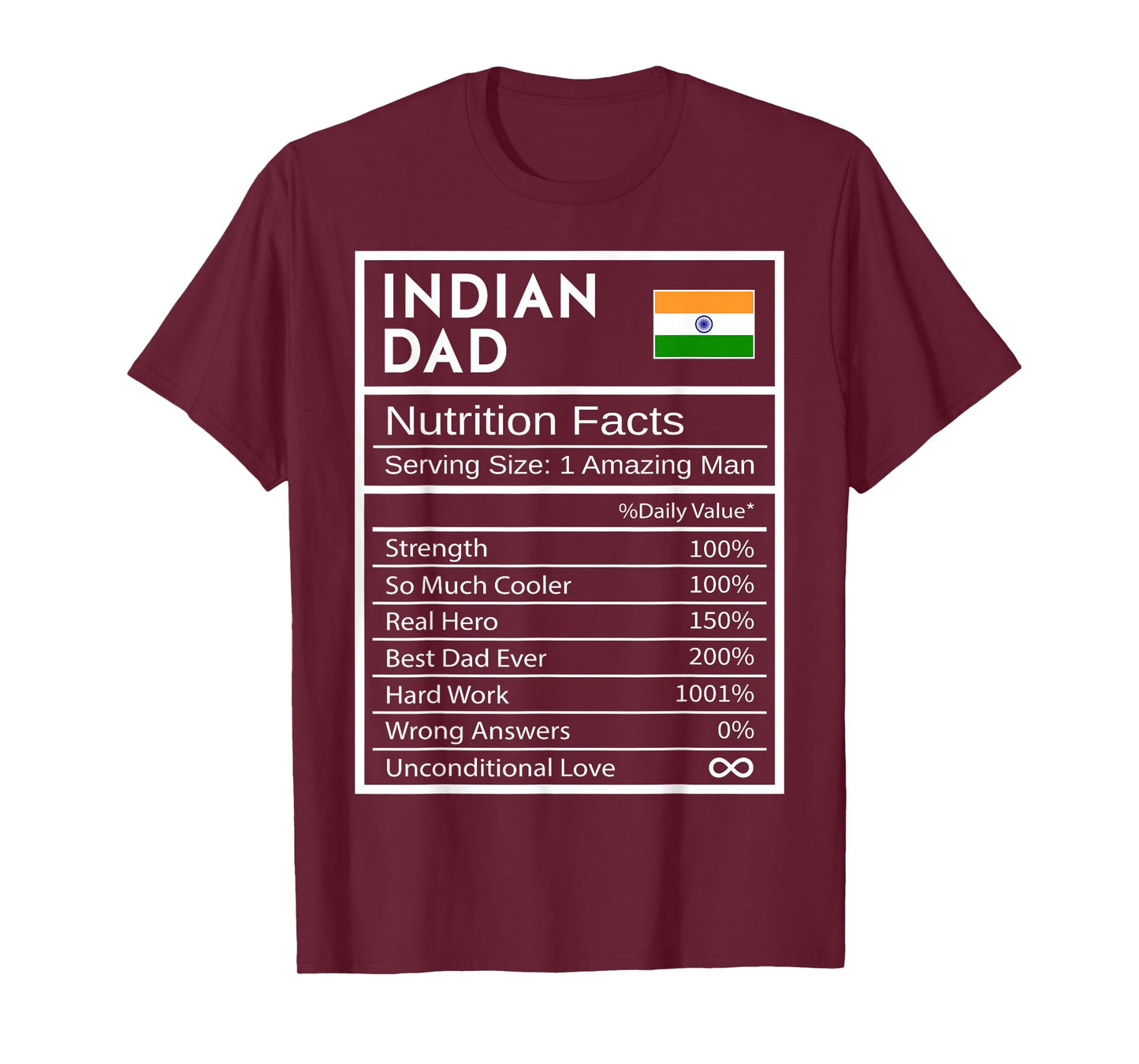 Indian Dad Nutrition Facts National Pride Gift For Dad T-Shirt