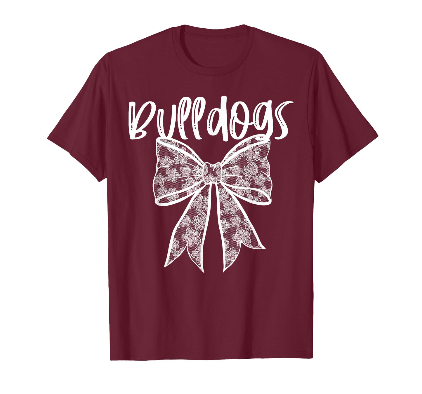 Bulldogs Coquette Aesthetic Girly Team Mascot Lace Bow T-Shirt