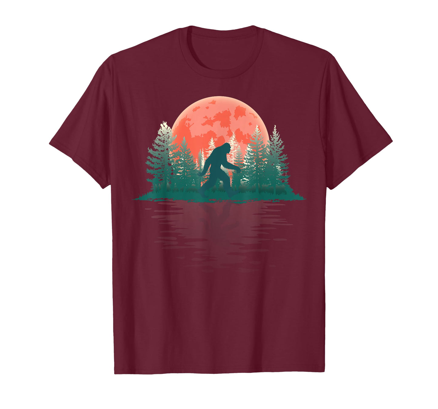 Bigfoot Sasquatch Full Moon Wildlife Trees Forest Reflection T-Shirt