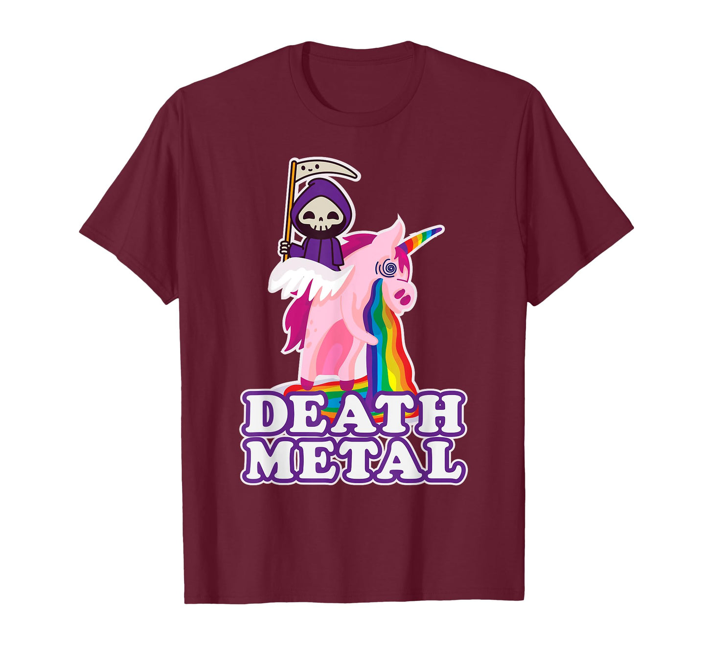 Funny Death Metal T-Shirt Grim Reaper Riding Unicorn Rainbow T-Shirt