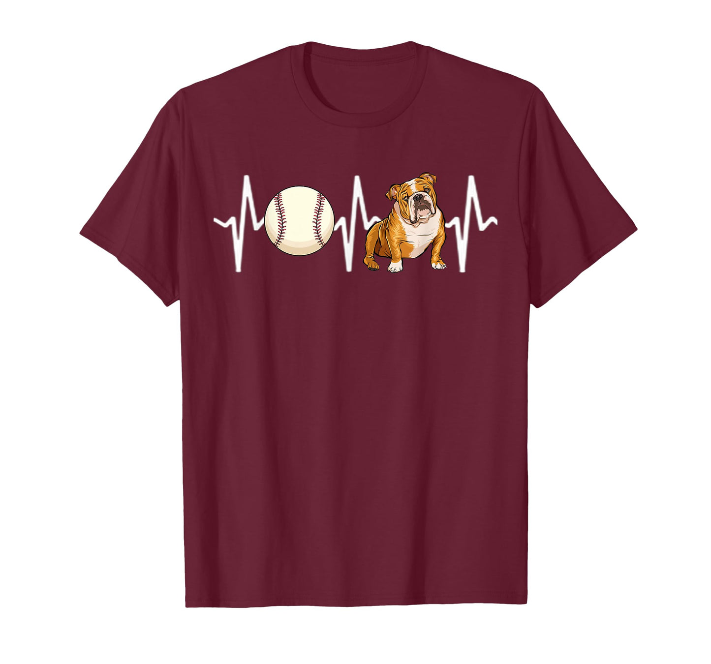 Baseball Bulldog Heartbeat Dog Lover T-Shirt