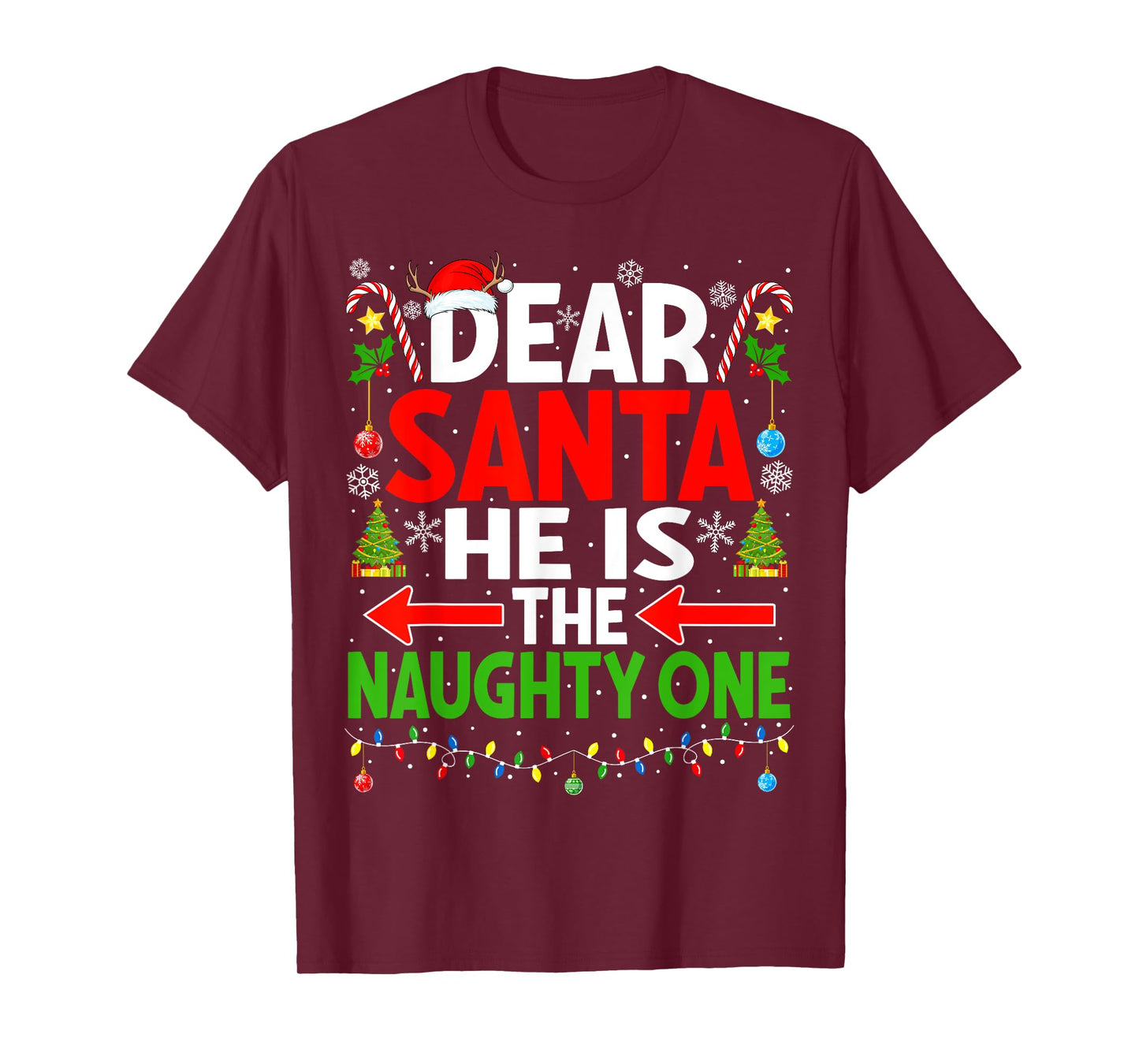 Dear Santa He's Naughty One Christmas Couple Pajama Couples T-Shirt