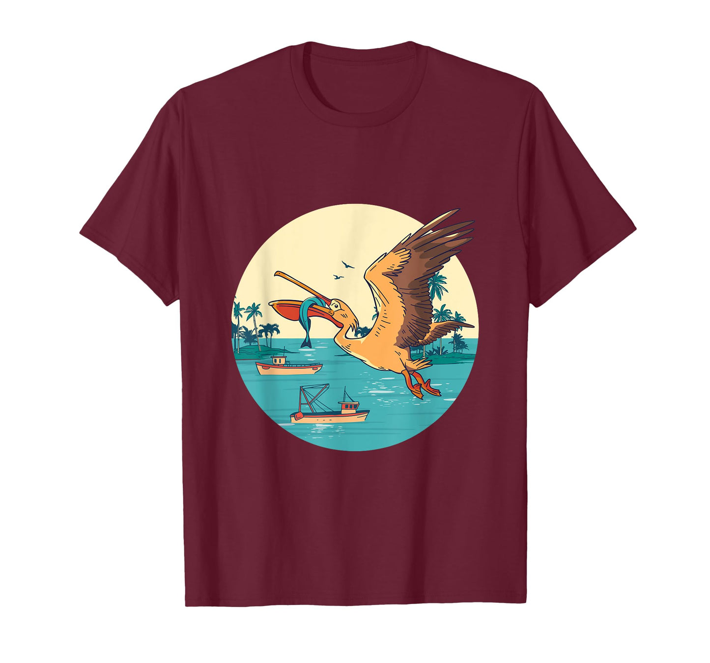 Pelican Bird Island Boat Fish Catch Tropical Bird Animal T-Shirt