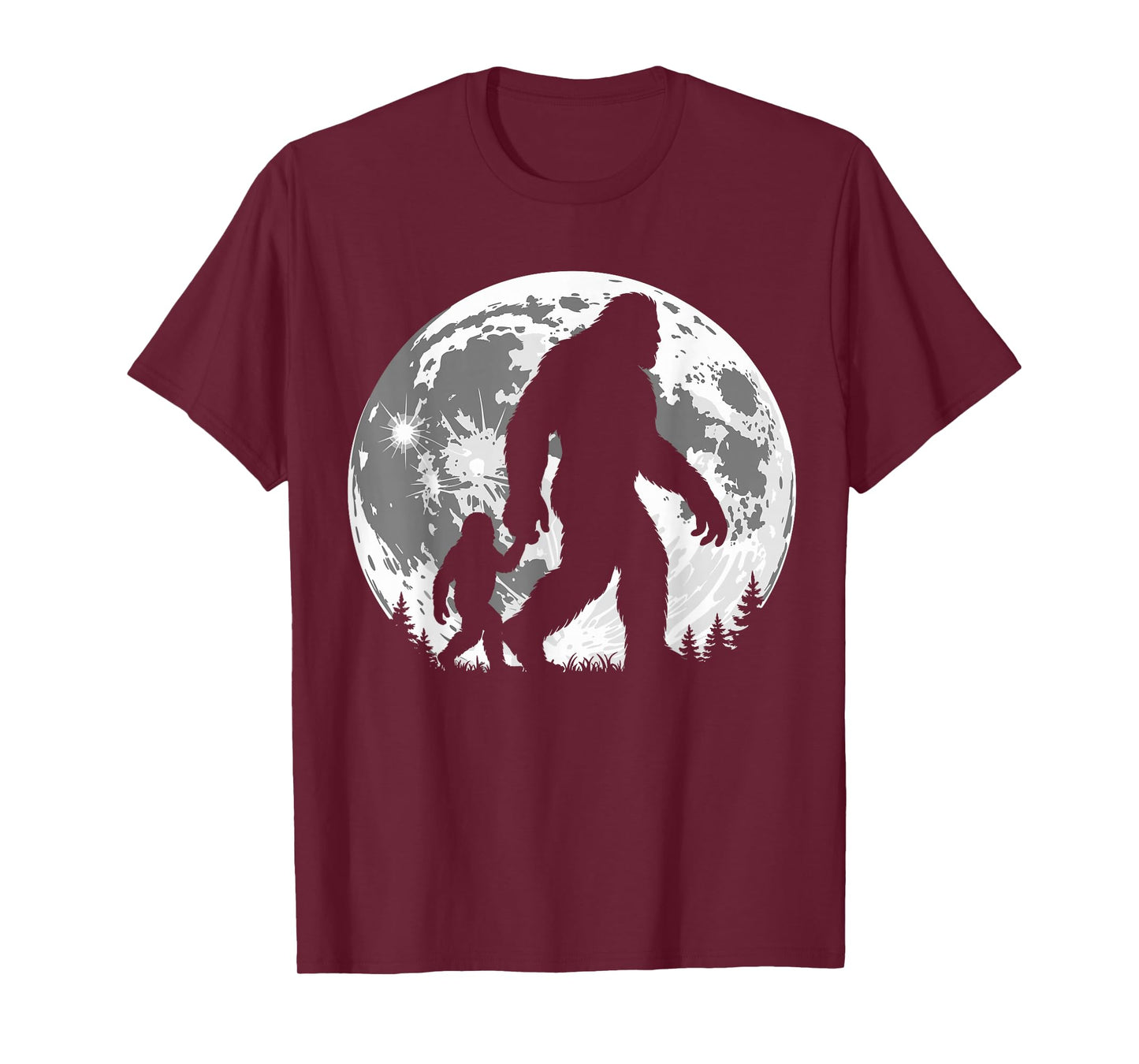 Bigfoot Dad Fathers Day Sasquatch Father Son Matching Moon T-Shirt