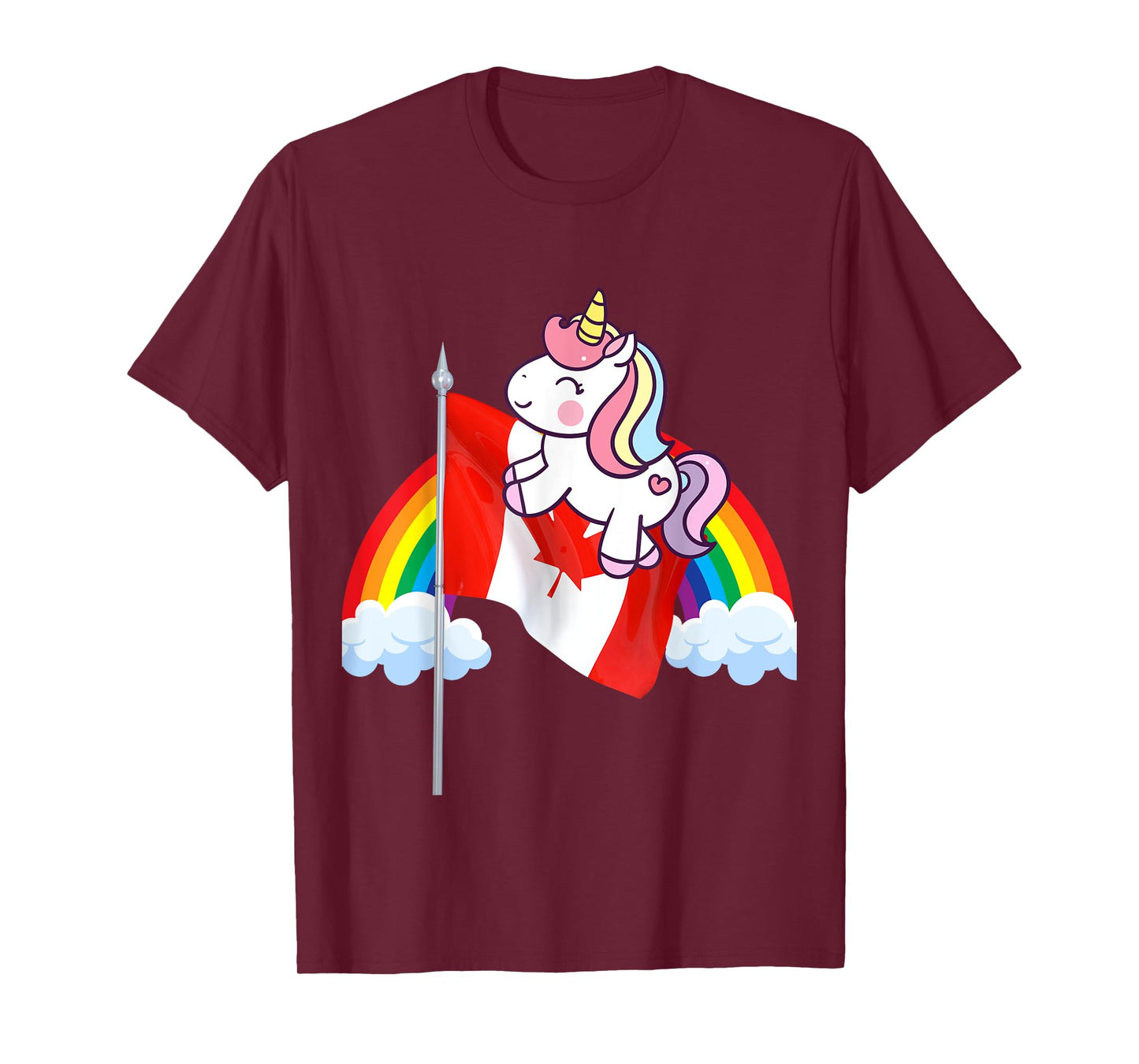 Unicorn Riding Canada Flag Boys Girls Women Kids Canadian T-Shirt