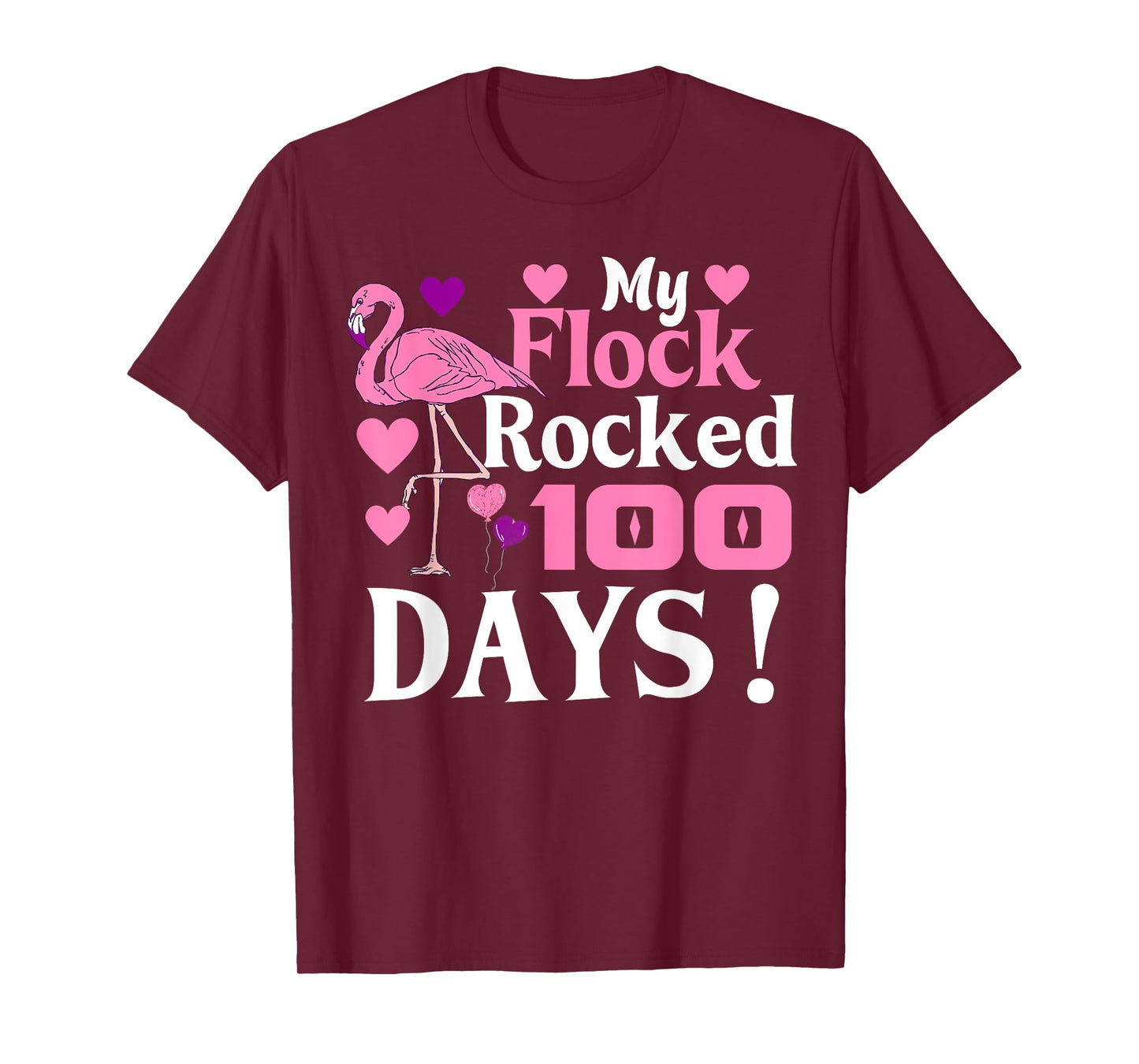 Happy 100th Day Of School My Flock Rocked 100 Days Flamingo T-Shirt