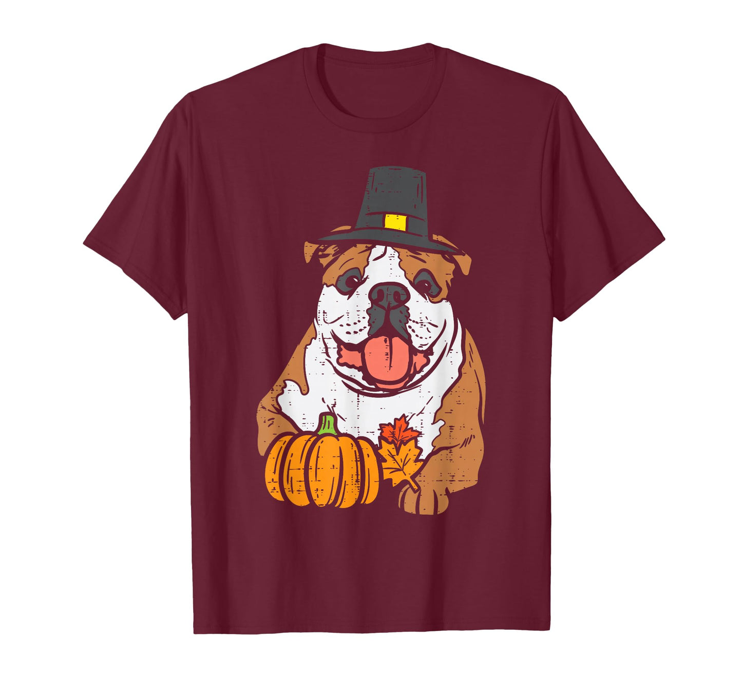 English Bulldog Pumpkin Leaf Thanksgiving Fall Halloween Dog T-Shirt