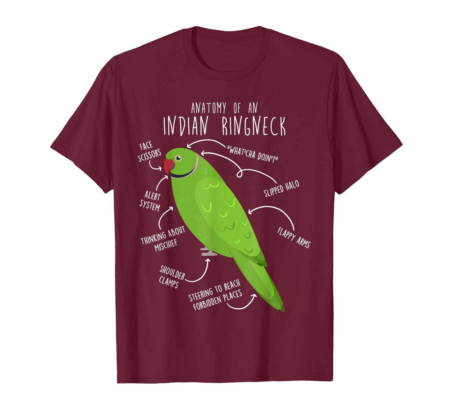 Indian Ringneck Parrot Anatomy Funny Cute Pet Green Bird Mom T-Shirt
