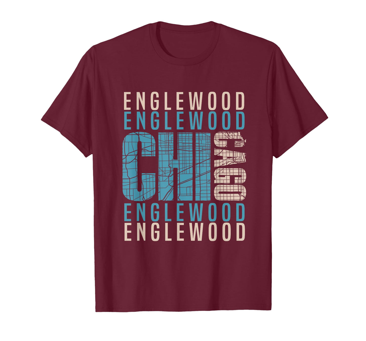 Chicago Englewood Chi-Town Neighborhood Map T-Shirt