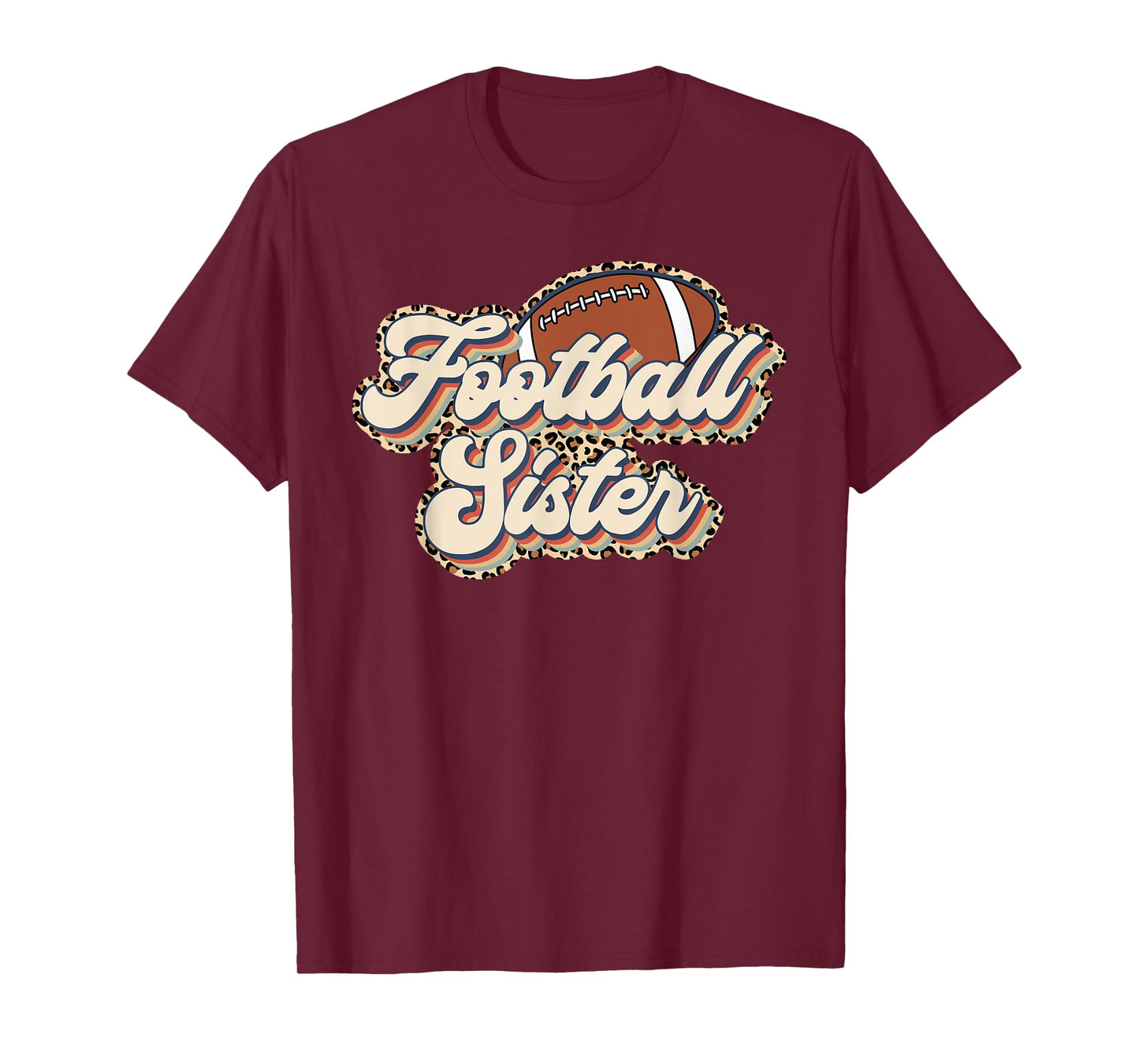 Leopard Retro Football Sister Football Season Football Sis T-Shirt