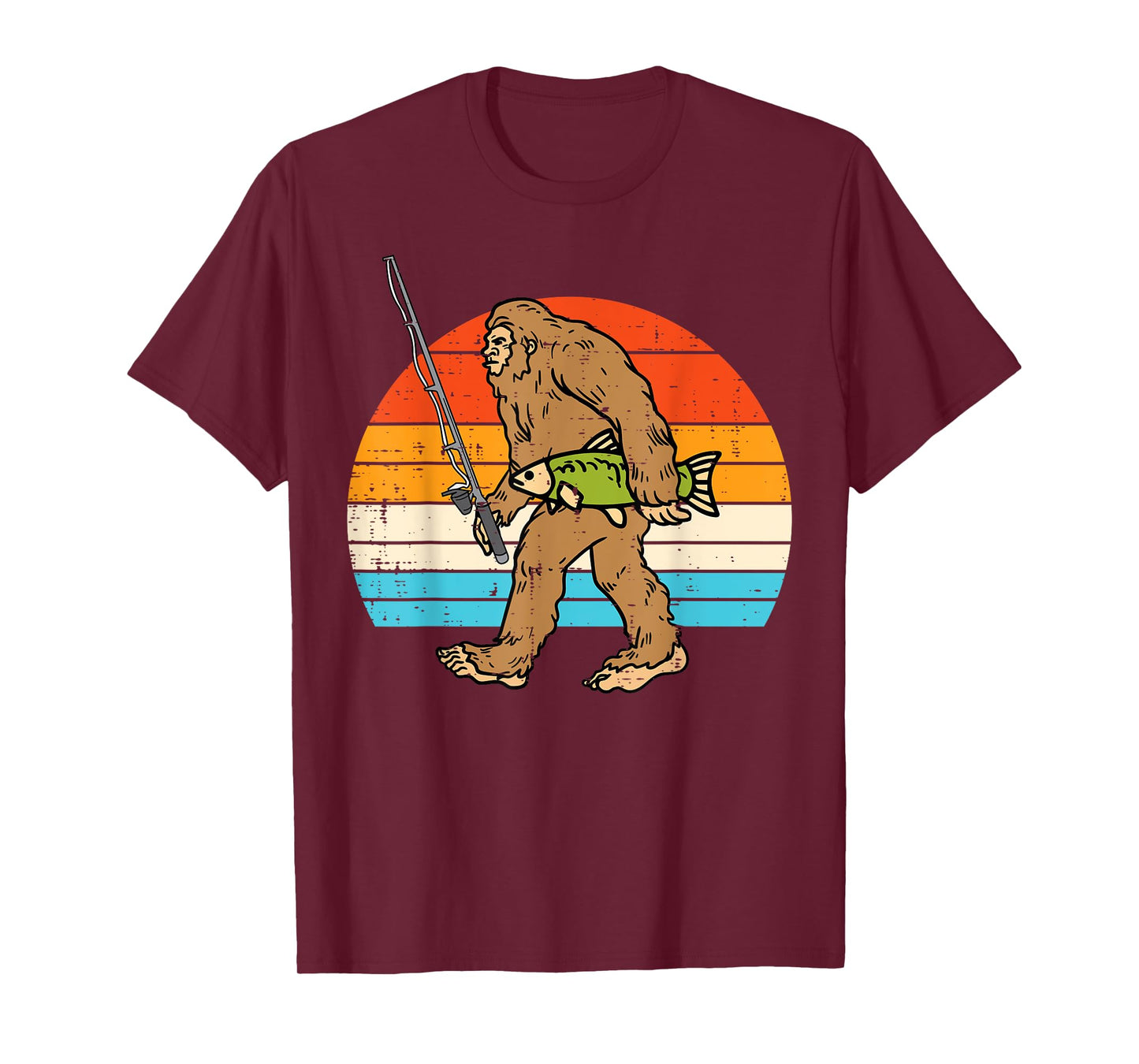 Bigfoot Sasquatch Fishing Retro Fisherman Men Women Kids Boy T-Shirt