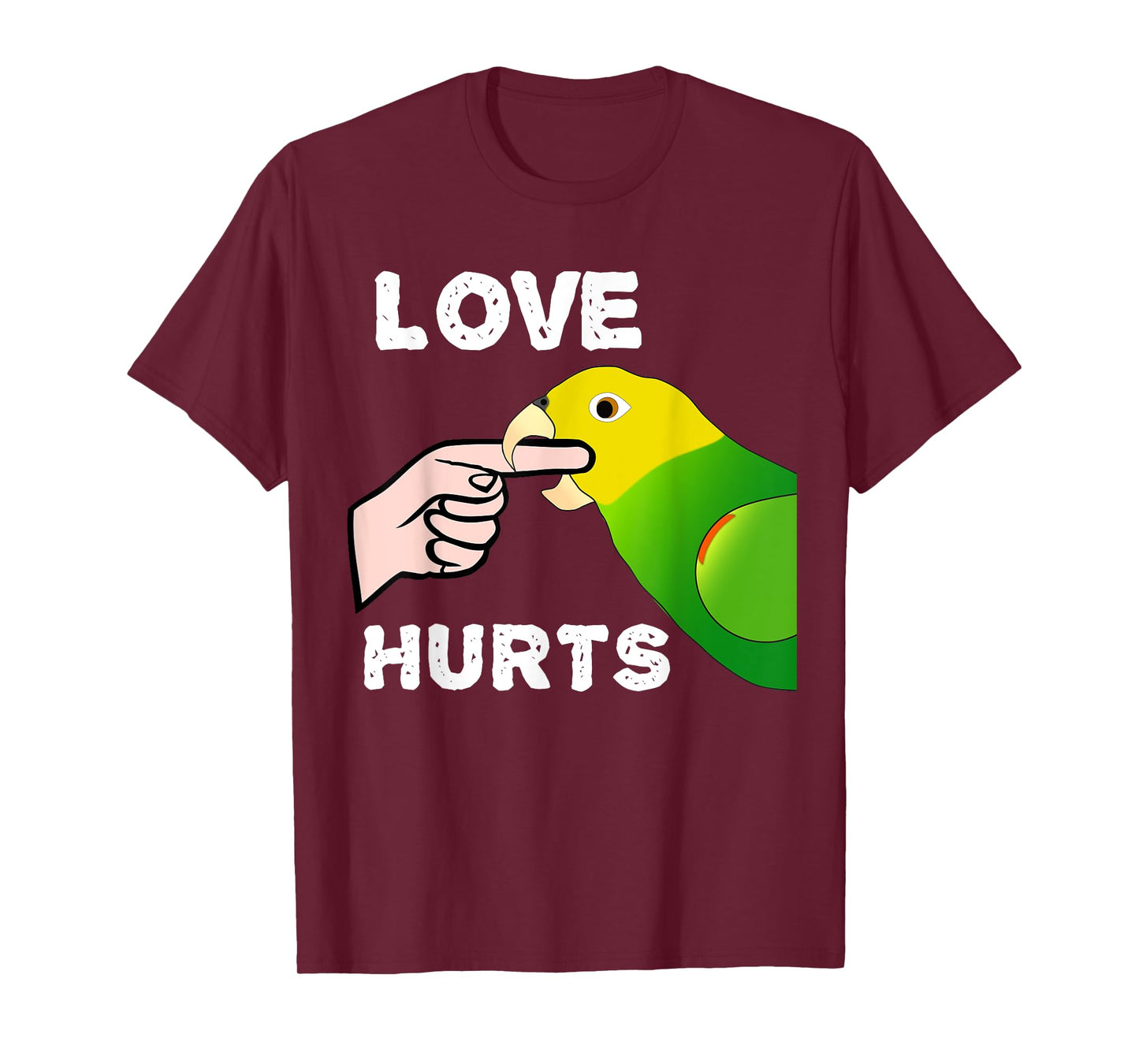 Love Hurts Yellow Head Amazon Parrot Biting Finger T-Shirt