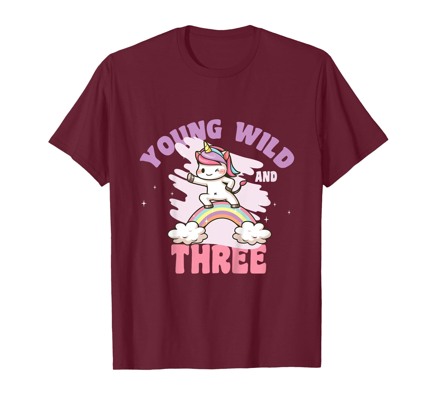Young Wild & Three - Funny 3rd Birthday Kids Unicorn Girls T-Shirt