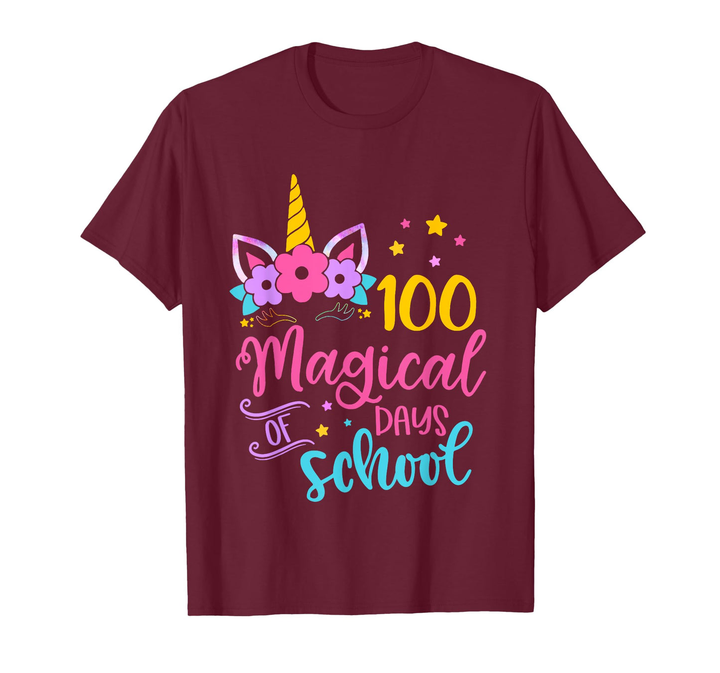 Unicorn Happy 100th Day 100 Magical Days Of School Girls Kid T-Shirt