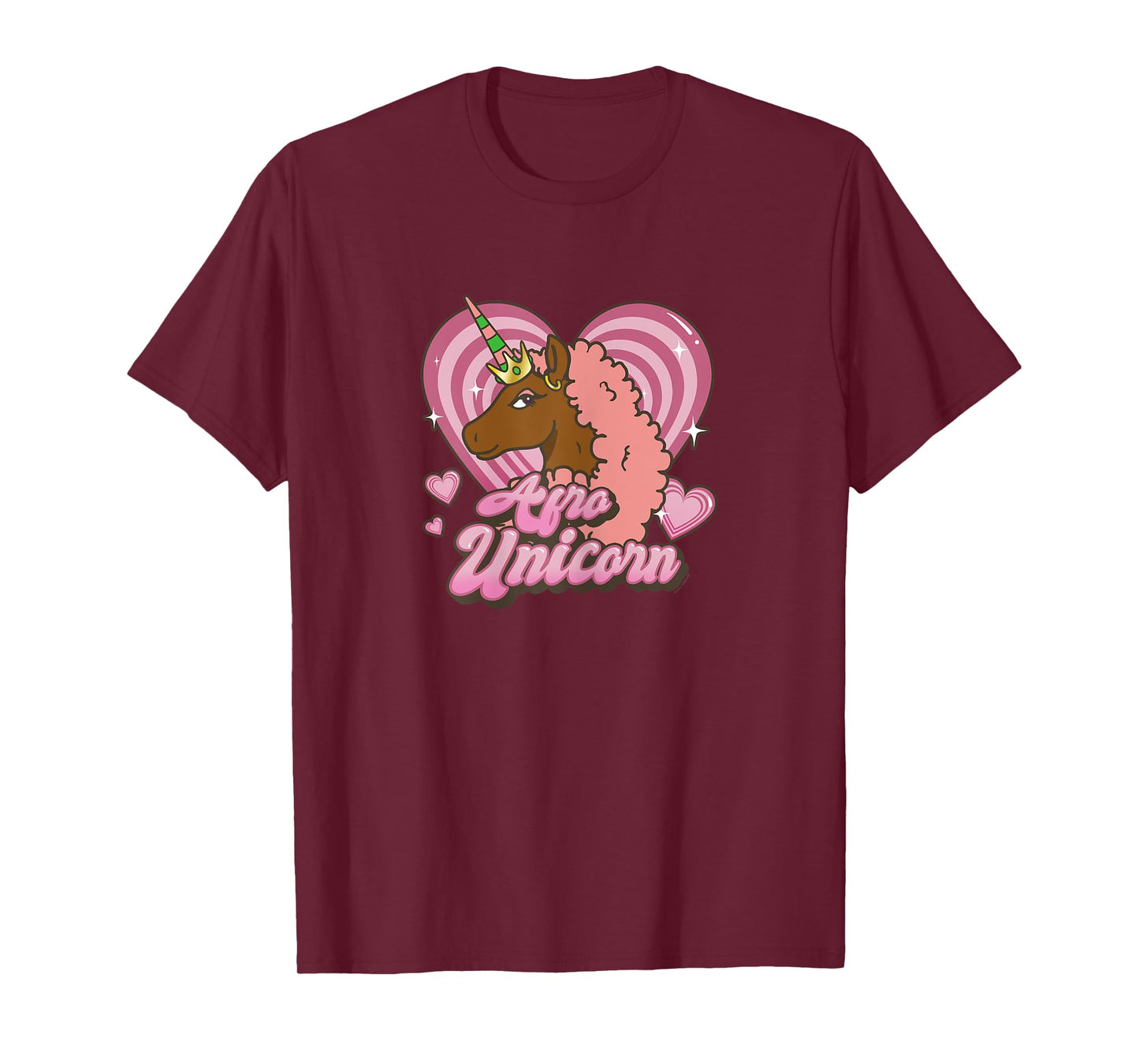 Afro Unicorn Unique Pink Mane Heart Shaped Portrait T-Shirt