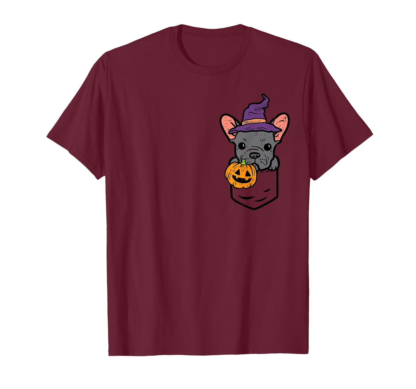 Pocket French Bulldgo Witch Pumpkin Halloween Frenchie Dog T-Shirt