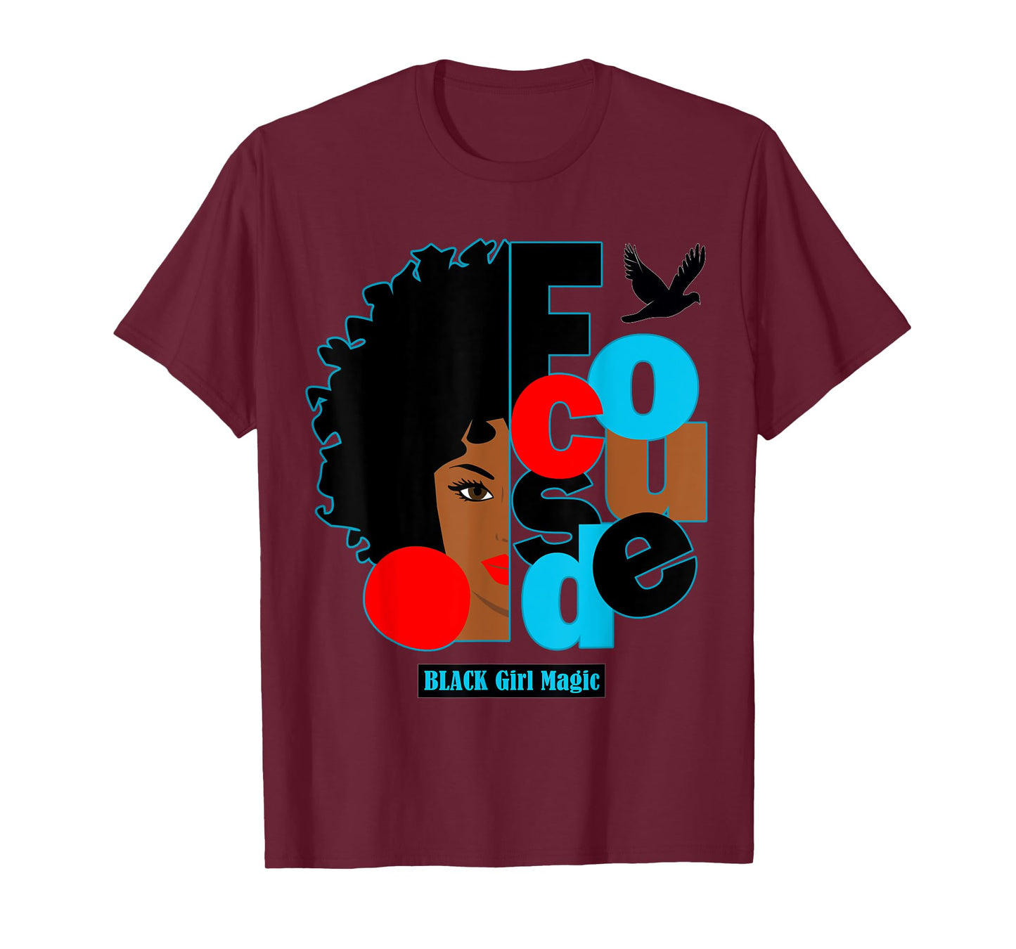 Afro Diva Lips Focused Black Bird Melanin Black Girl Magic T-Shirt