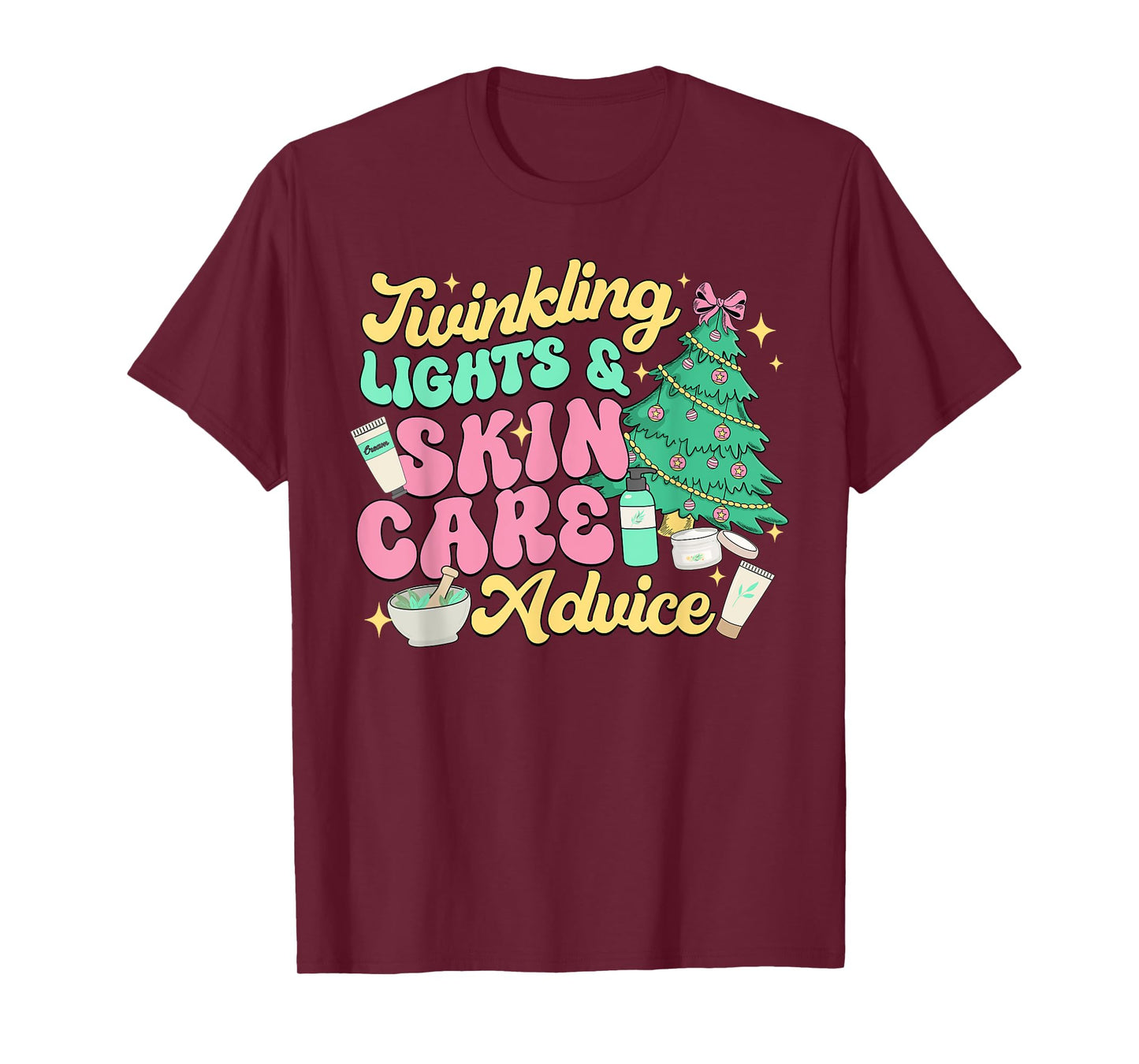 Twinkling Lights & Skin Care Advice, Dermatology Nurse Xmas T-Shirt