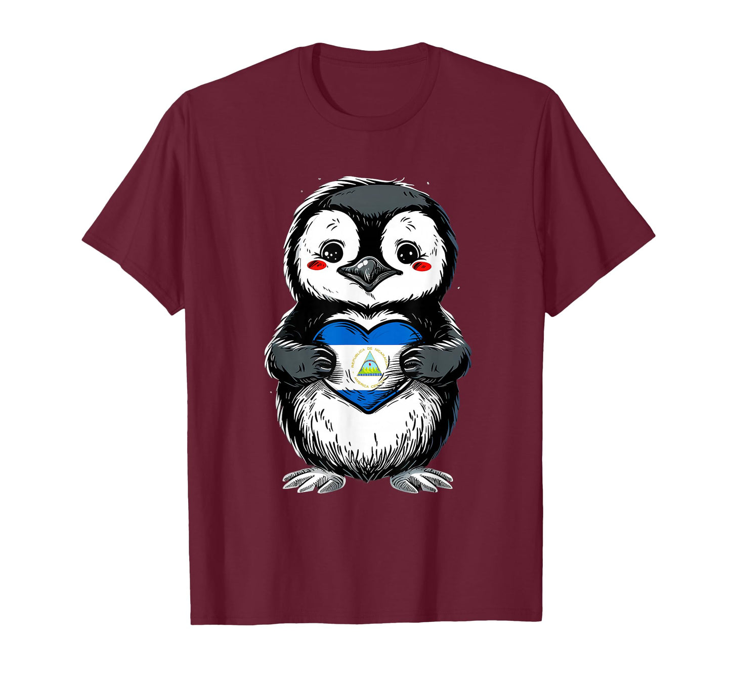 Nicaragua Flag Cute Penguin Heart Nicaraguan Pride T-Shirt