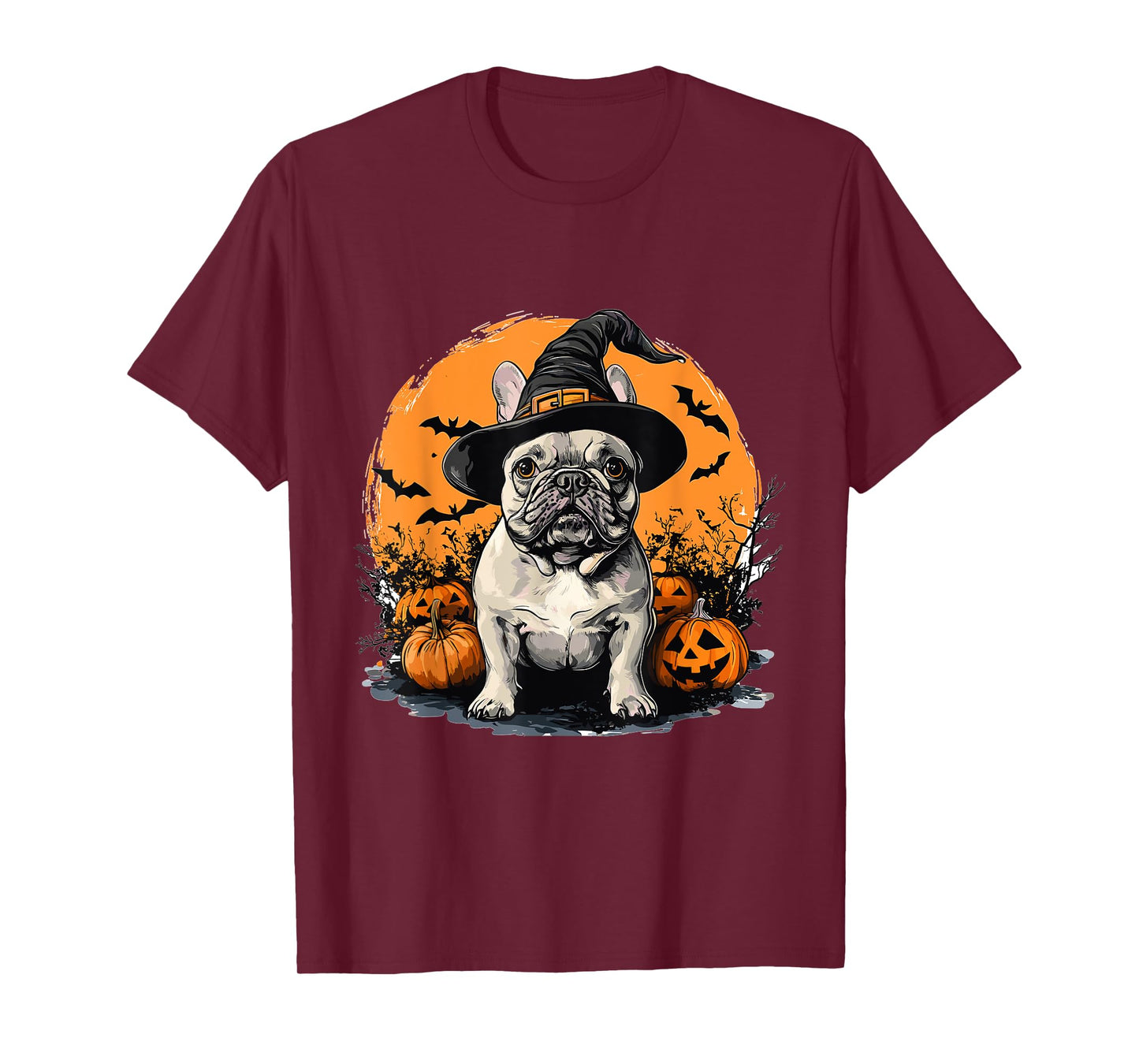 French Bulldog Frenchie Dog Whitch Hat Halloween Pumpkin T-Shirt for Men Women Kids