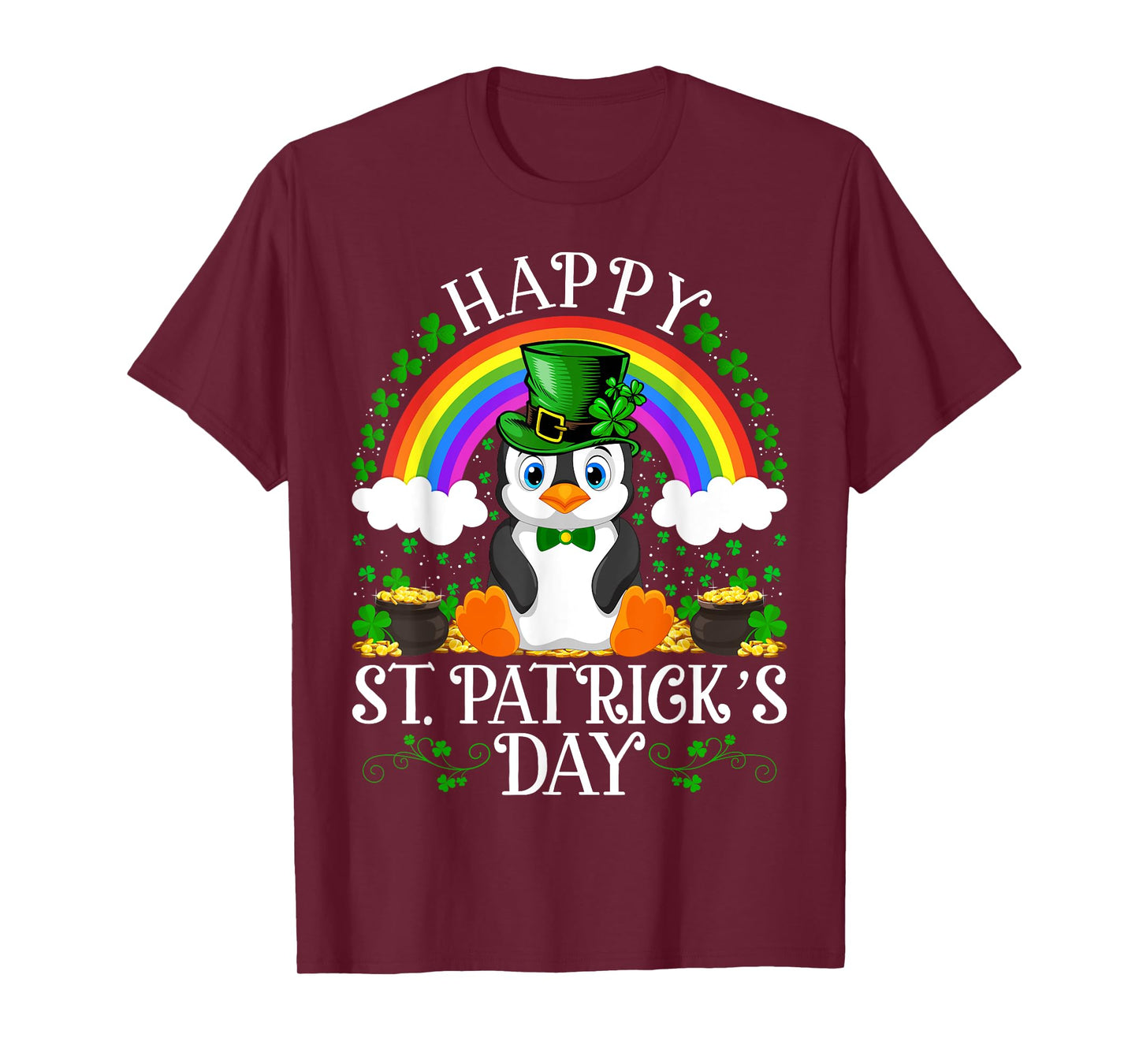 Penguin Bird Lover Rainbow Vintage Penguin St. Patrick's Day T-Shirt