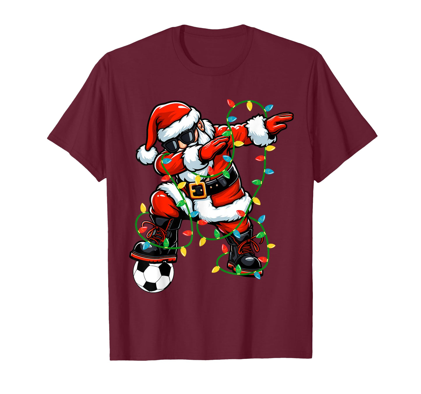 Dabbing Santa Soccer Christmas Lights Xmas Soccer Player T-Shirt