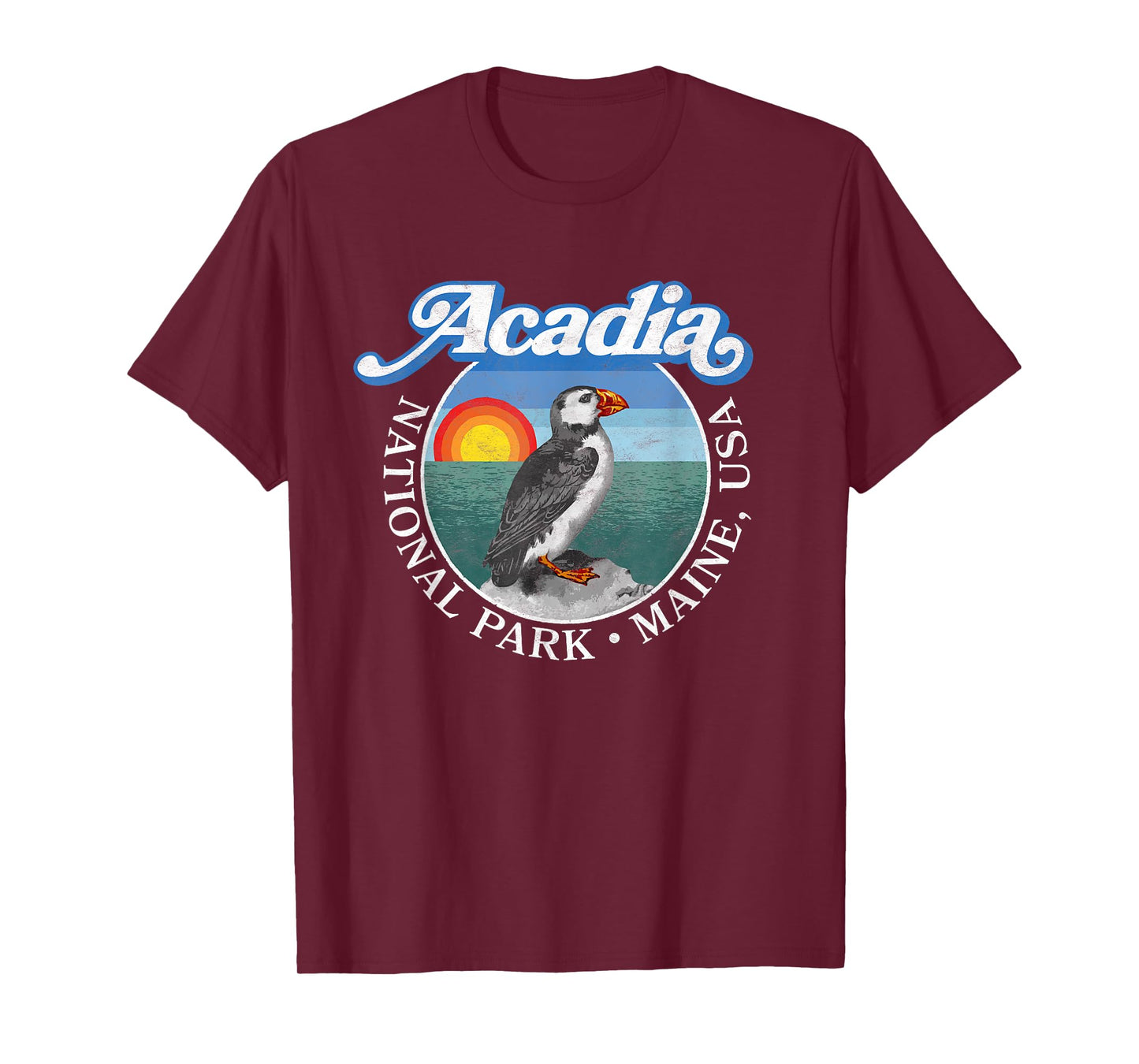 Retro Acadia National Park Vintage Maine Puffin T-Shirt