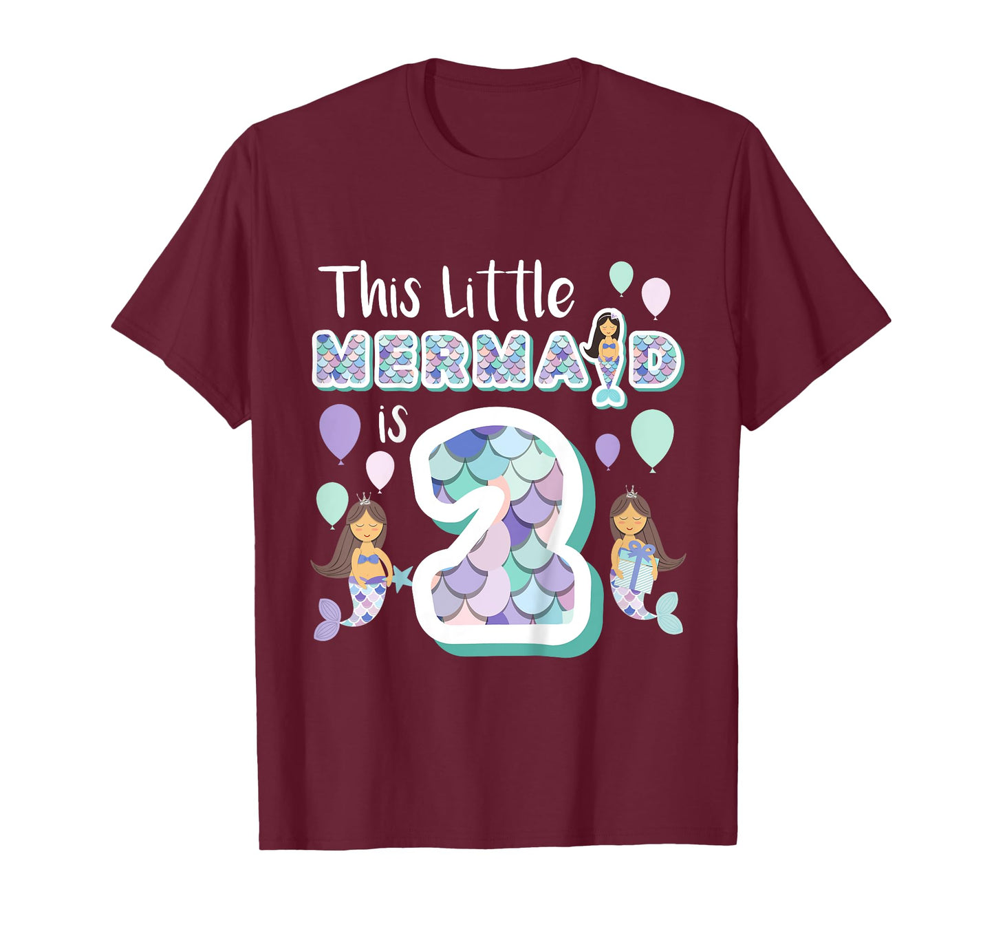 2 Year Old Mermaid Birthday Party Theme Girl 2nd Girls Gift T-Shirt
