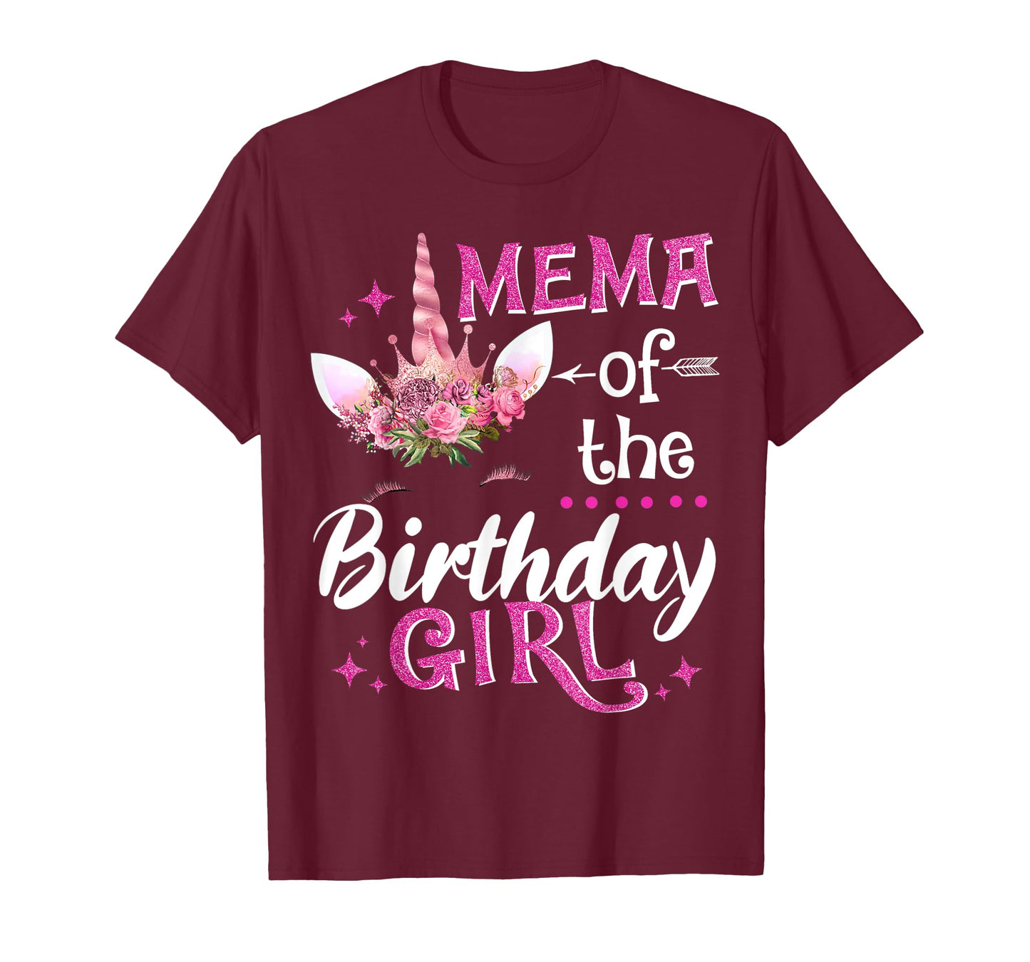 Mema Of The Birthday Girl Unicorn Flower Grandma T-Shirt