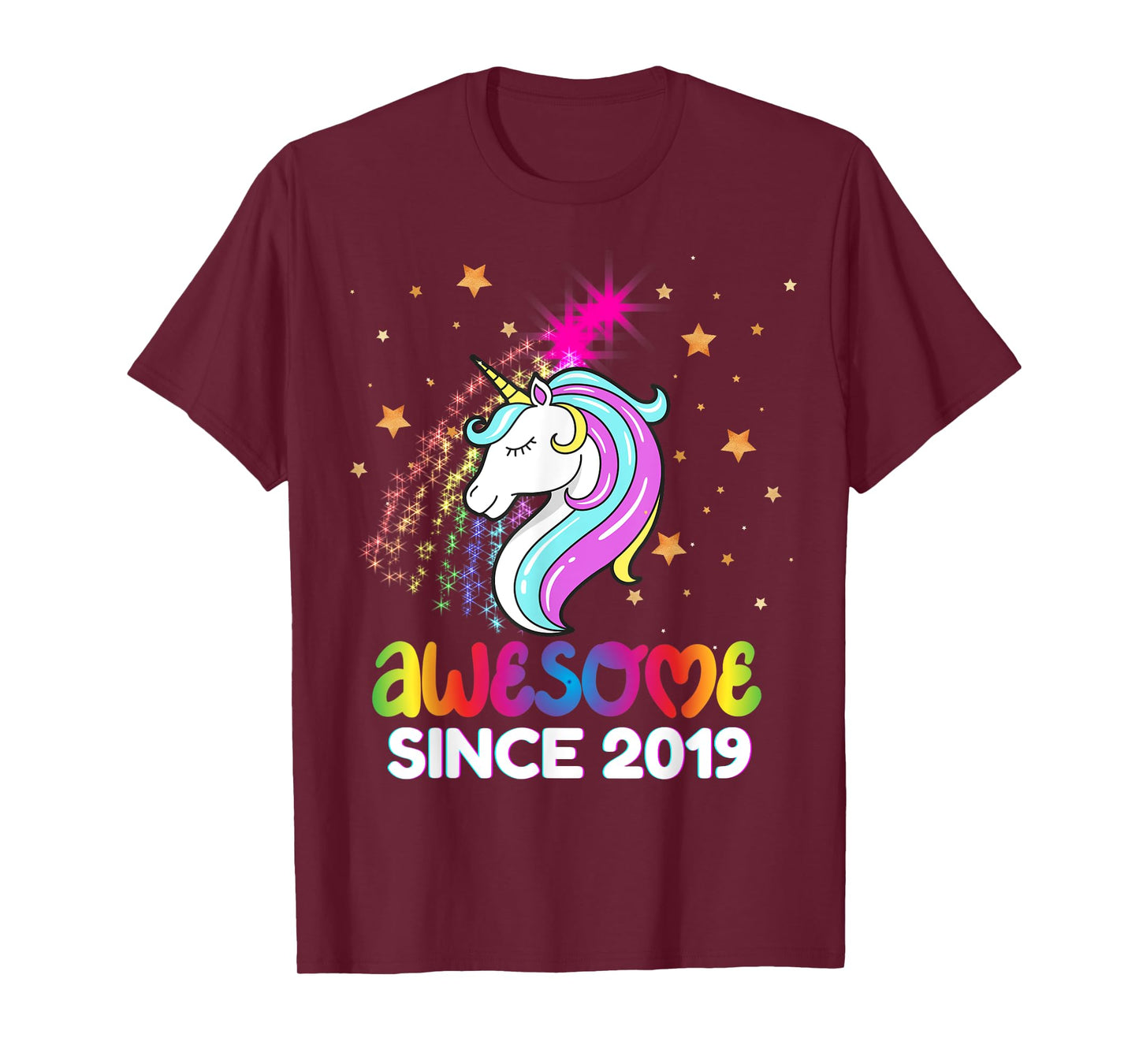 Fourth 5th Birthday Awesome Since 2019 Rainbows and Unicorn T-Shirt
