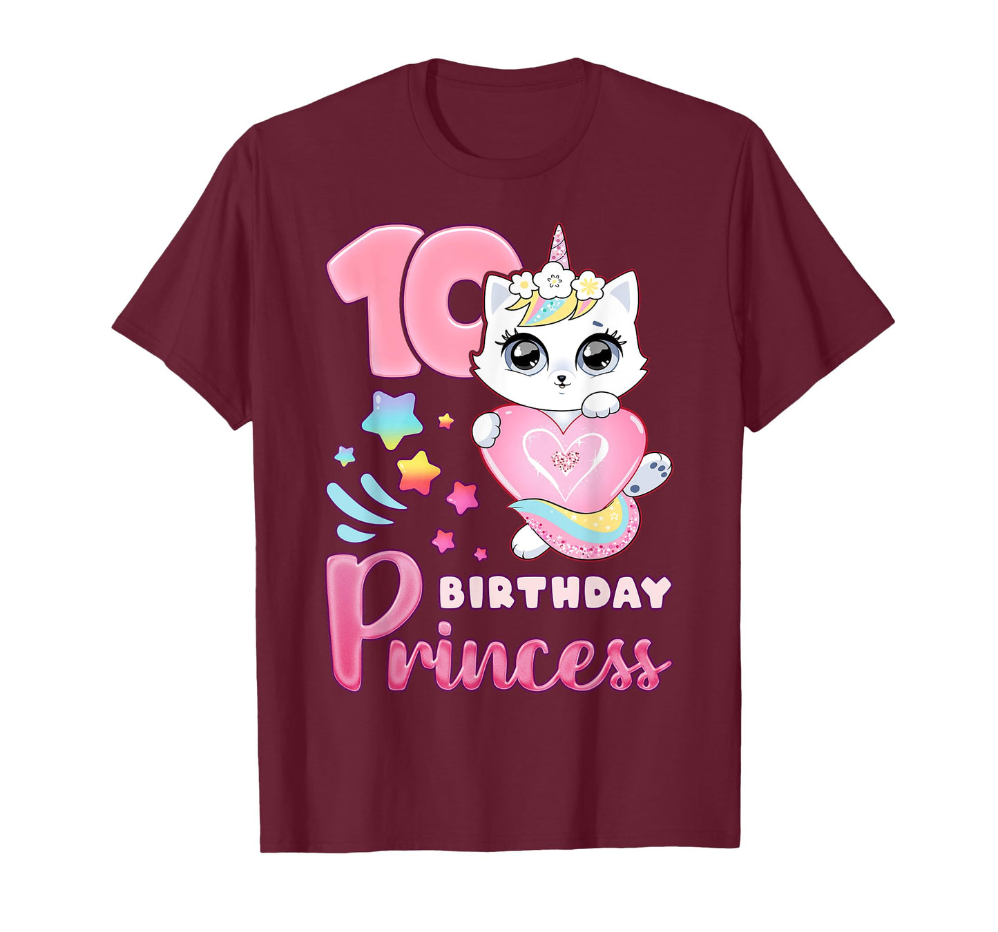 Girl, 10th birthday, unicorn cat, number 10 T-Shirt