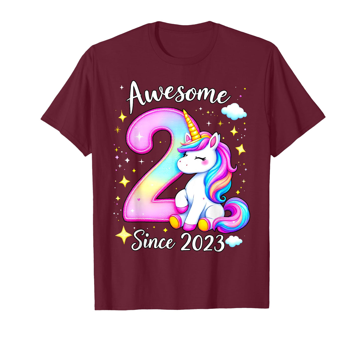Awesome 2 Since 2023 Unicorn 2th Birthday Party Girls Outfit T-Shirt