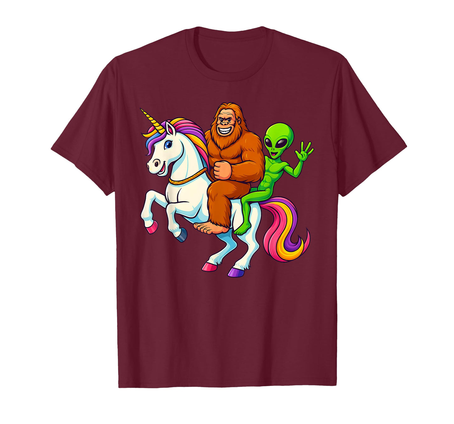 Funny Bigfoot Alien Unicorn Sasquatch & Alien Riding Unicorn T-Shirt